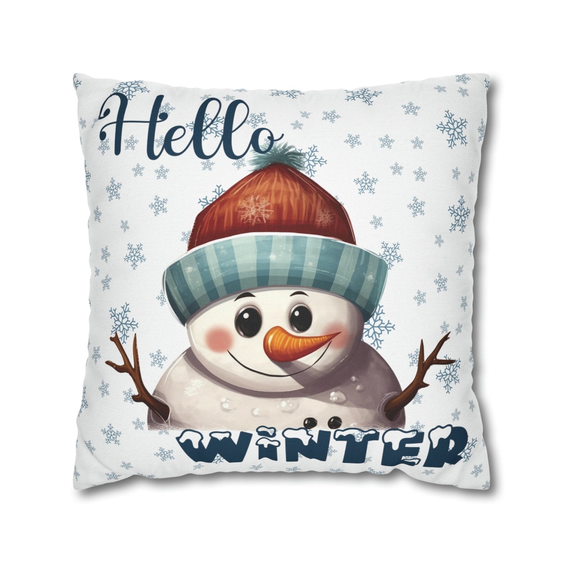 Winter Throw Pillow Cover, Throw Pillow Case, Winter Theme, Snowman, Hello Winter, Square Pillow Case, Snowman 4 - Janlyn's Crafts