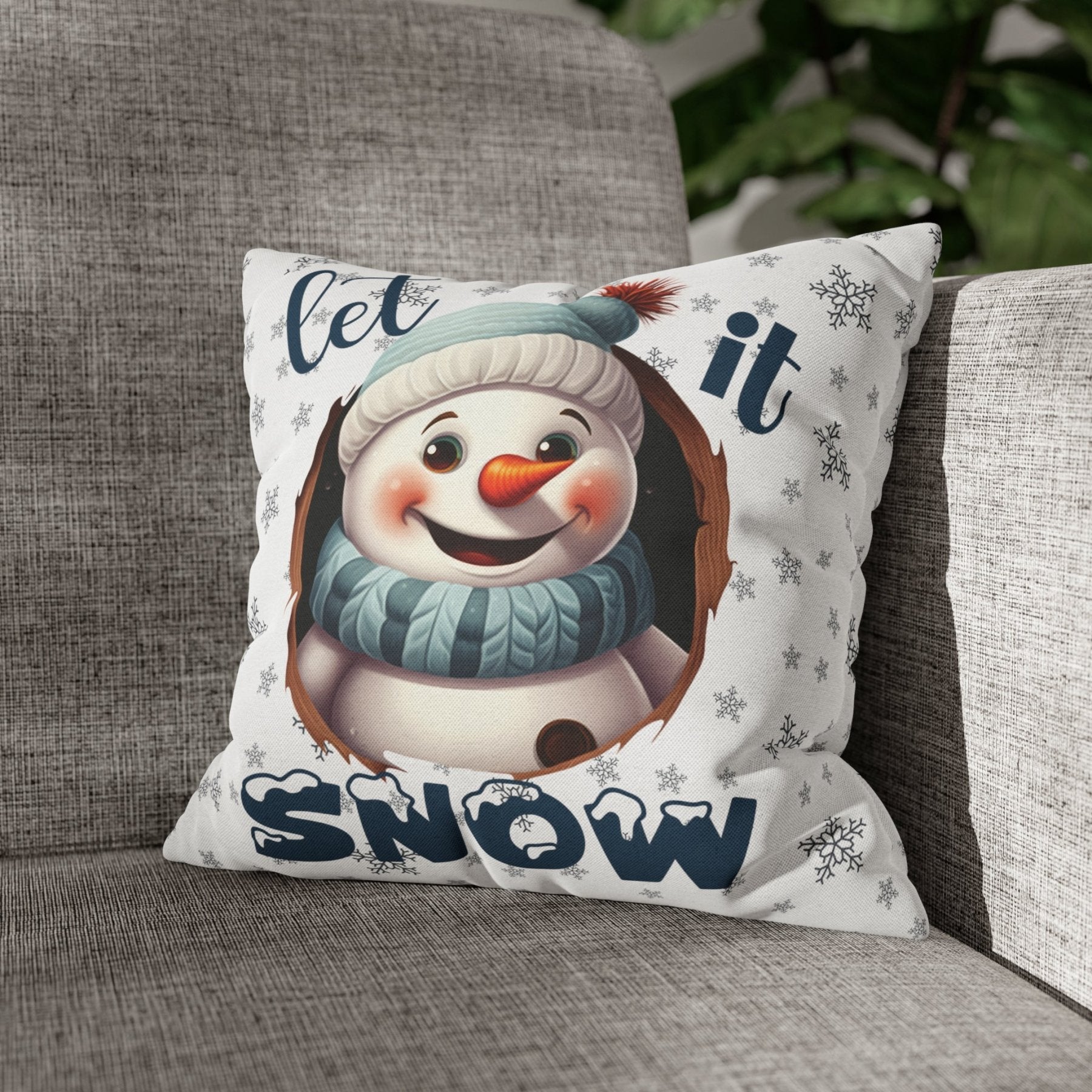 Winter Throw Pillow Cover, Throw Pillow Case, Winter Theme, Snowman, Let it Snow, Square Pillow Case, Snowman 1 - Janlyn's Crafts