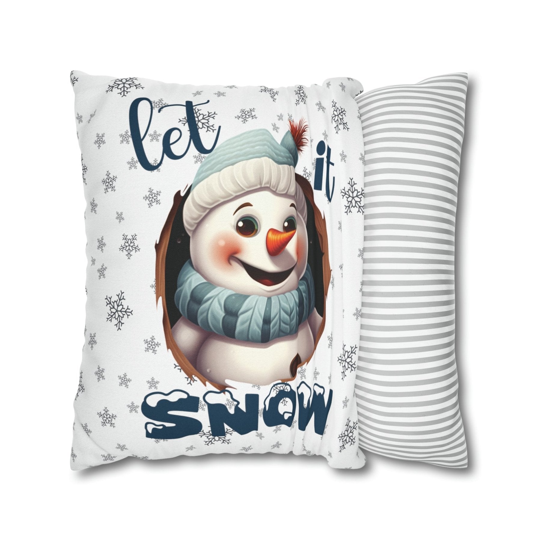 Winter Throw Pillow Cover, Throw Pillow Case, Winter Theme, Snowman, Let it Snow, Square Pillow Case, Snowman 1 - Janlyn's Crafts