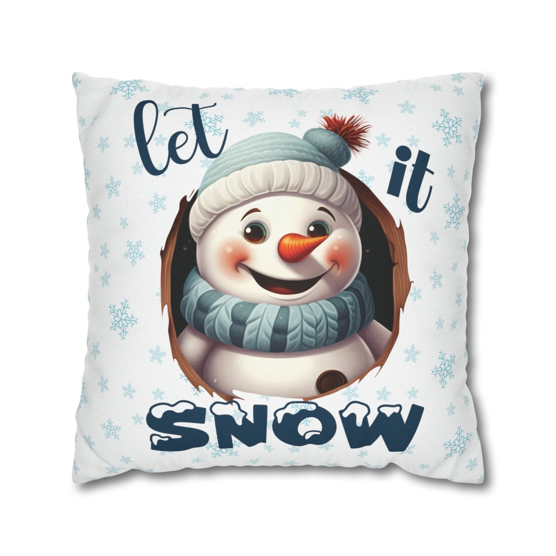 Winter Throw Pillow Cover, Throw Pillow Case, Winter Theme, Snowman, Let it Snow, Square Pillow Case, Snowman 1 - Janlyn's Crafts