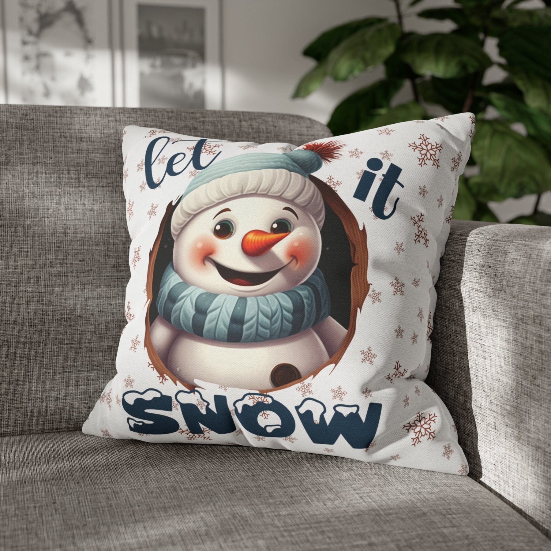 Winter Throw Pillow Cover, Throw Pillow Case, Winter Theme, Snowman, Let it Snow, Square Pillow Case, Snowman 1 - Janlyn's Crafts