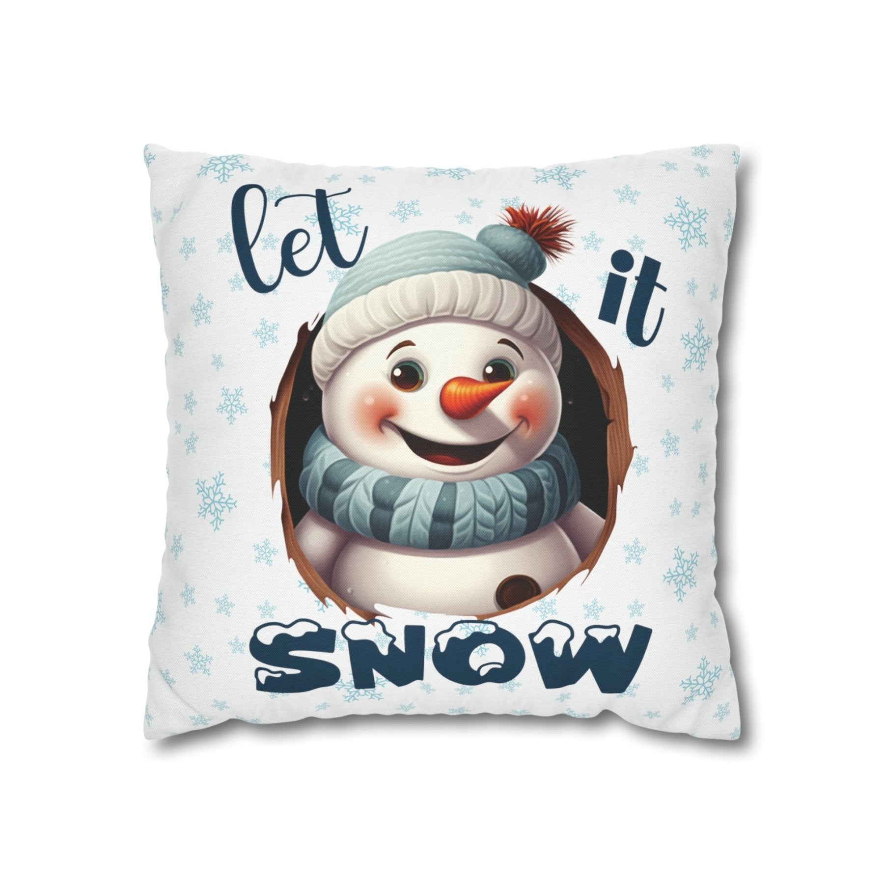 Winter Throw Pillow Cover, Throw Pillow Case, Winter Theme, Snowman, Let it Snow, Square Pillow Case, Snowman 1 - Janlyn's Crafts