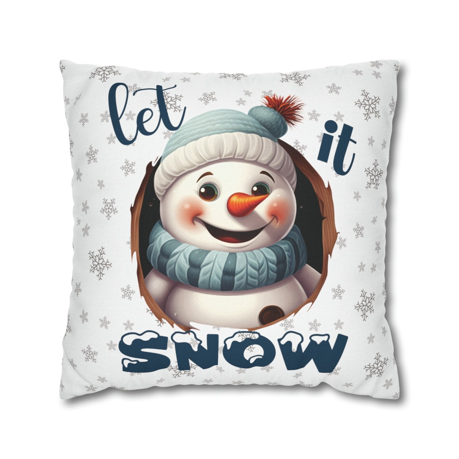 Winter Throw Pillow Cover, Throw Pillow Case, Winter Theme, Snowman, Let it Snow, Square Pillow Case, Snowman 1 - Janlyn's Crafts