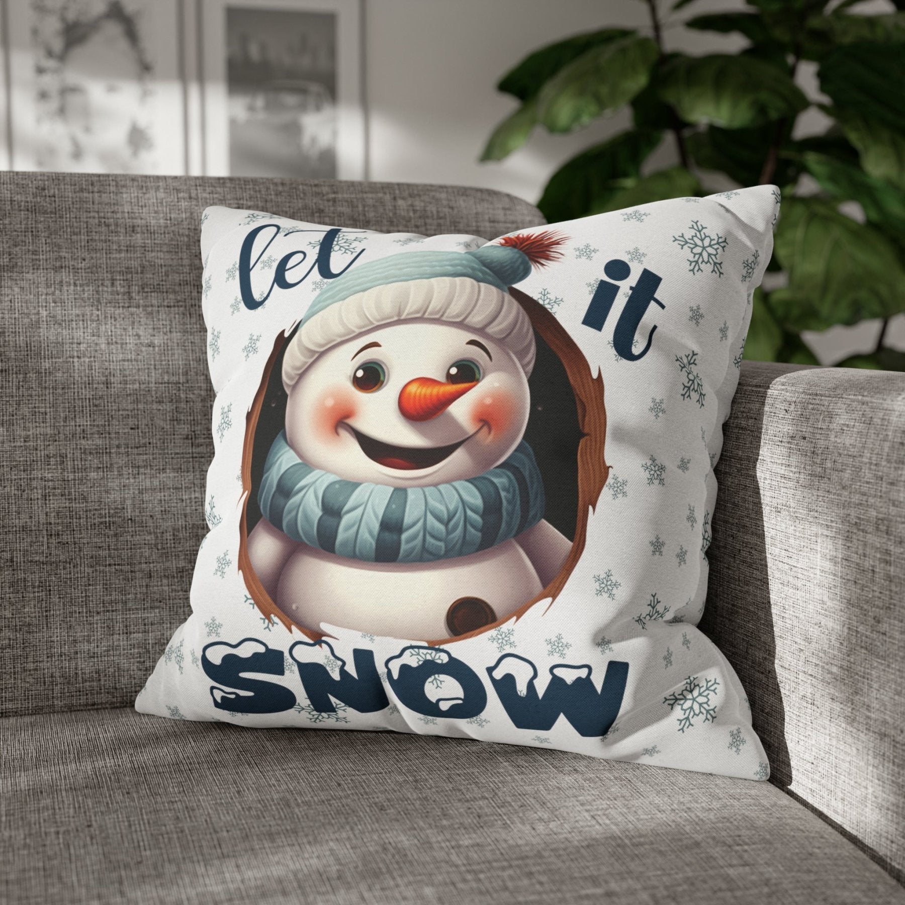 Winter Throw Pillow Cover, Throw Pillow Case, Winter Theme, Snowman, Let it Snow, Square Pillow Case, Snowman 1 - Janlyn's Crafts