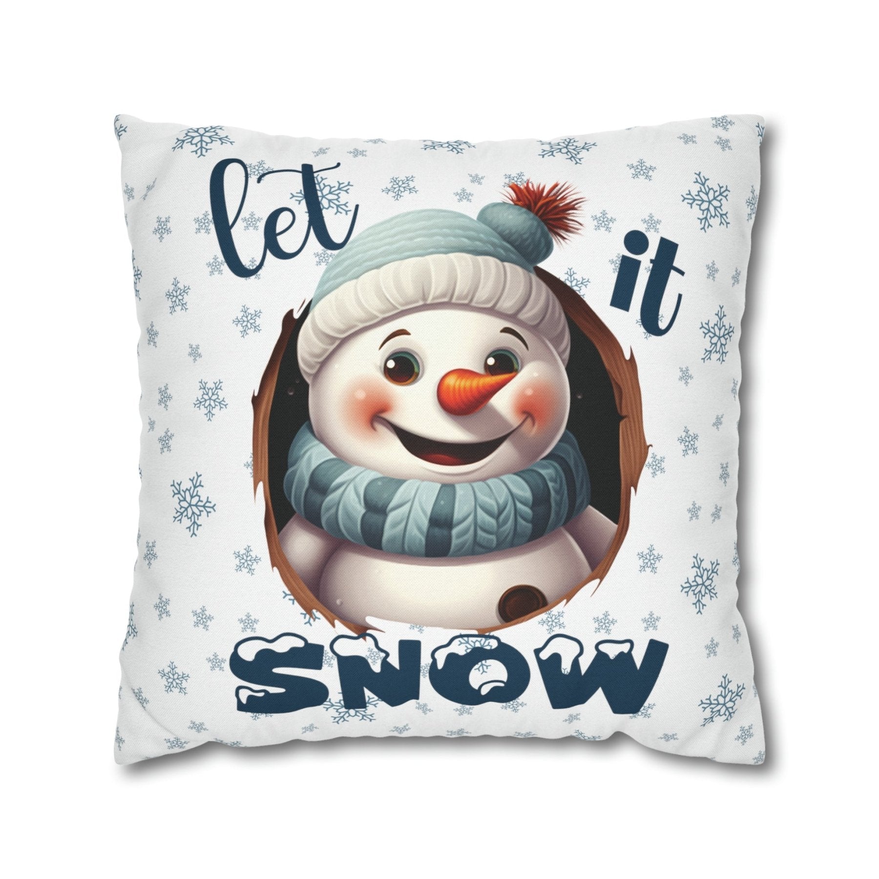 Winter Throw Pillow Cover, Throw Pillow Case, Winter Theme, Snowman, Let it Snow, Square Pillow Case, Snowman 1 - Janlyn's Crafts