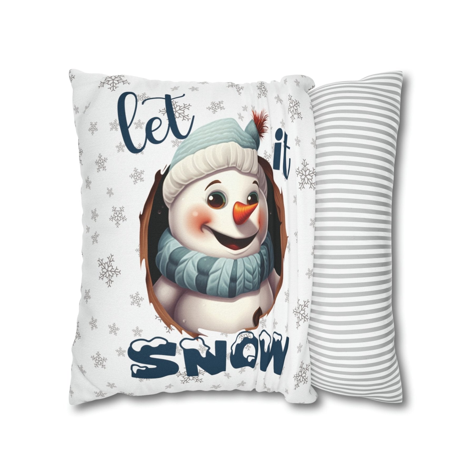 Winter Throw Pillow Cover, Throw Pillow Case, Winter Theme, Snowman, Let it Snow, Square Pillow Case, Snowman 1 - Janlyn's Crafts