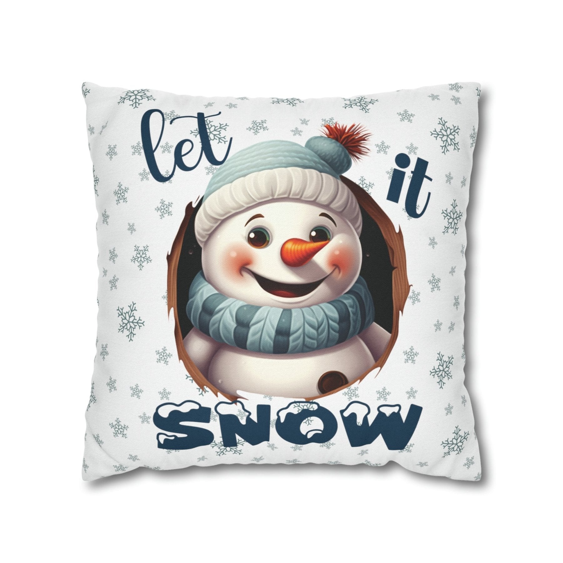 Winter Throw Pillow Cover, Throw Pillow Case, Winter Theme, Snowman, Let it Snow, Square Pillow Case, Snowman 1 - Janlyn's Crafts