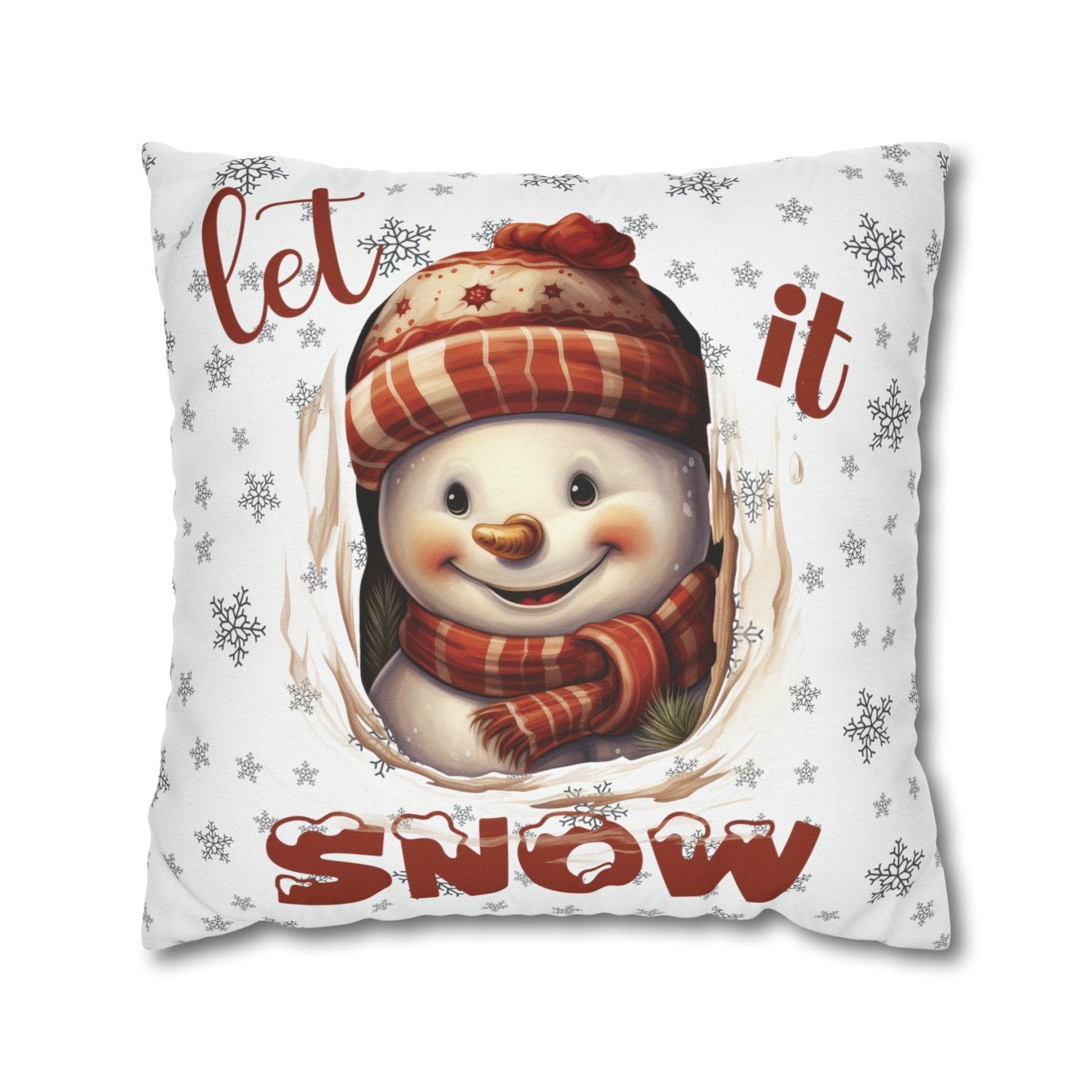 Winter Throw Pillow Cover, Throw Pillow Case, Winter Theme, Snowman, Let it Snow, Square Pillow Case, Snowman 3 - Janlyn's Crafts