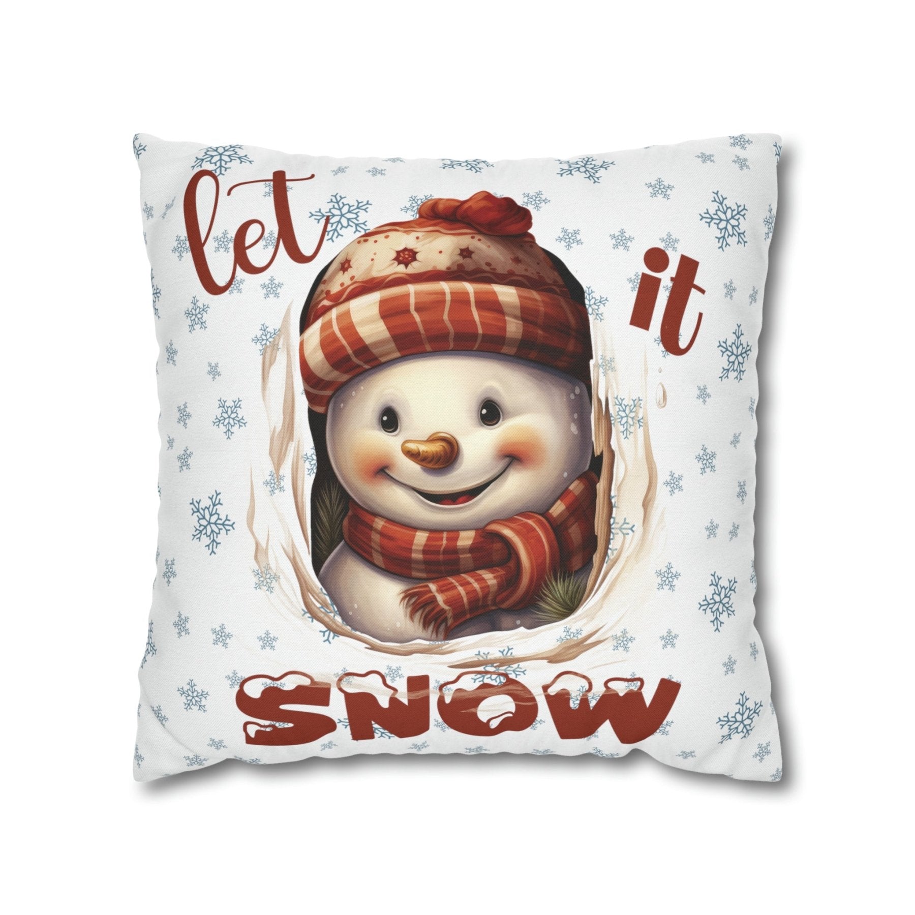 Winter Throw Pillow Cover, Throw Pillow Case, Winter Theme, Snowman, Let it Snow, Square Pillow Case, Snowman 3 - Janlyn's Crafts