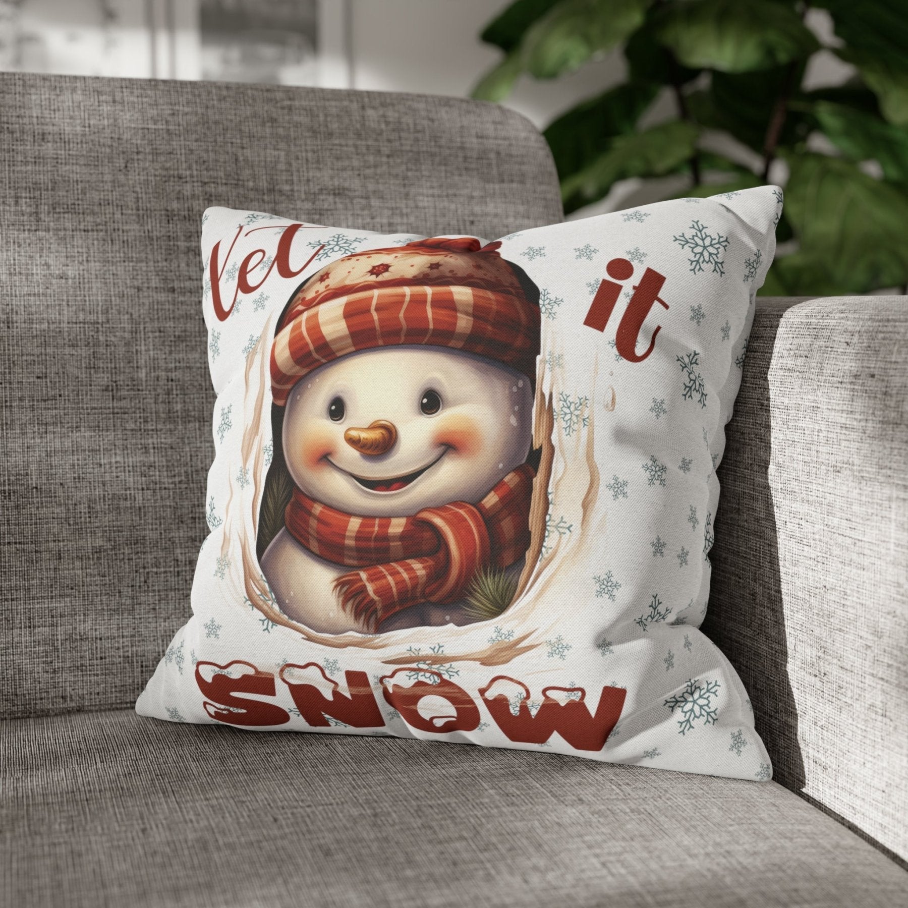 Winter Throw Pillow Cover, Throw Pillow Case, Winter Theme, Snowman, Let it Snow, Square Pillow Case, Snowman 3 - Janlyn's Crafts