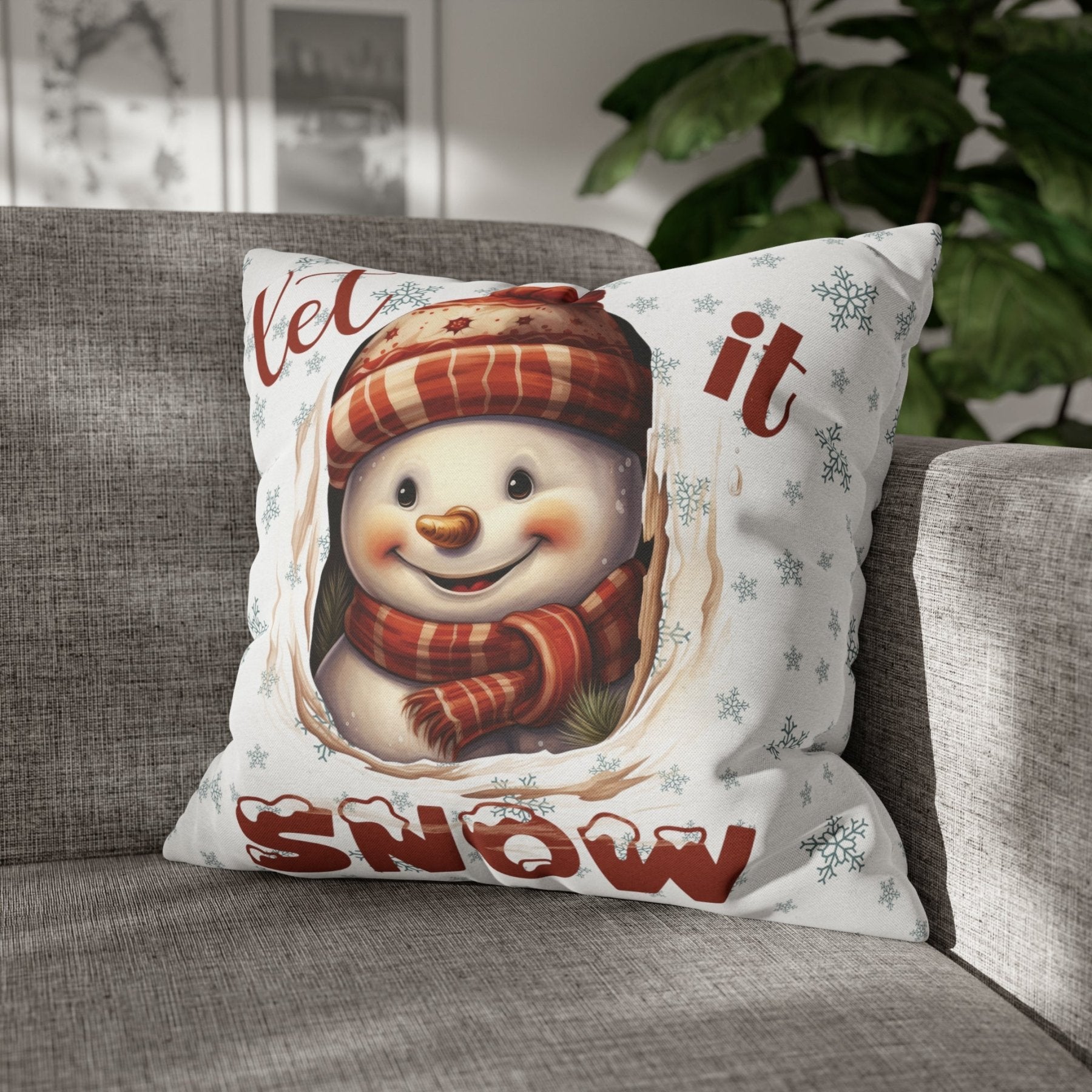 Winter Throw Pillow Cover, Throw Pillow Case, Winter Theme, Snowman, Let it Snow, Square Pillow Case, Snowman 3 - Janlyn's Crafts