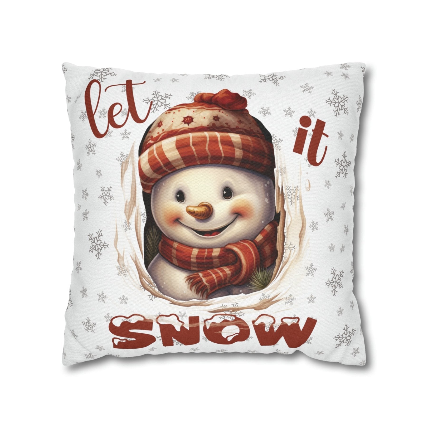 Winter Throw Pillow Cover, Throw Pillow Case, Winter Theme, Snowman, Let it Snow, Square Pillow Case, Snowman 3 - Janlyn's Crafts