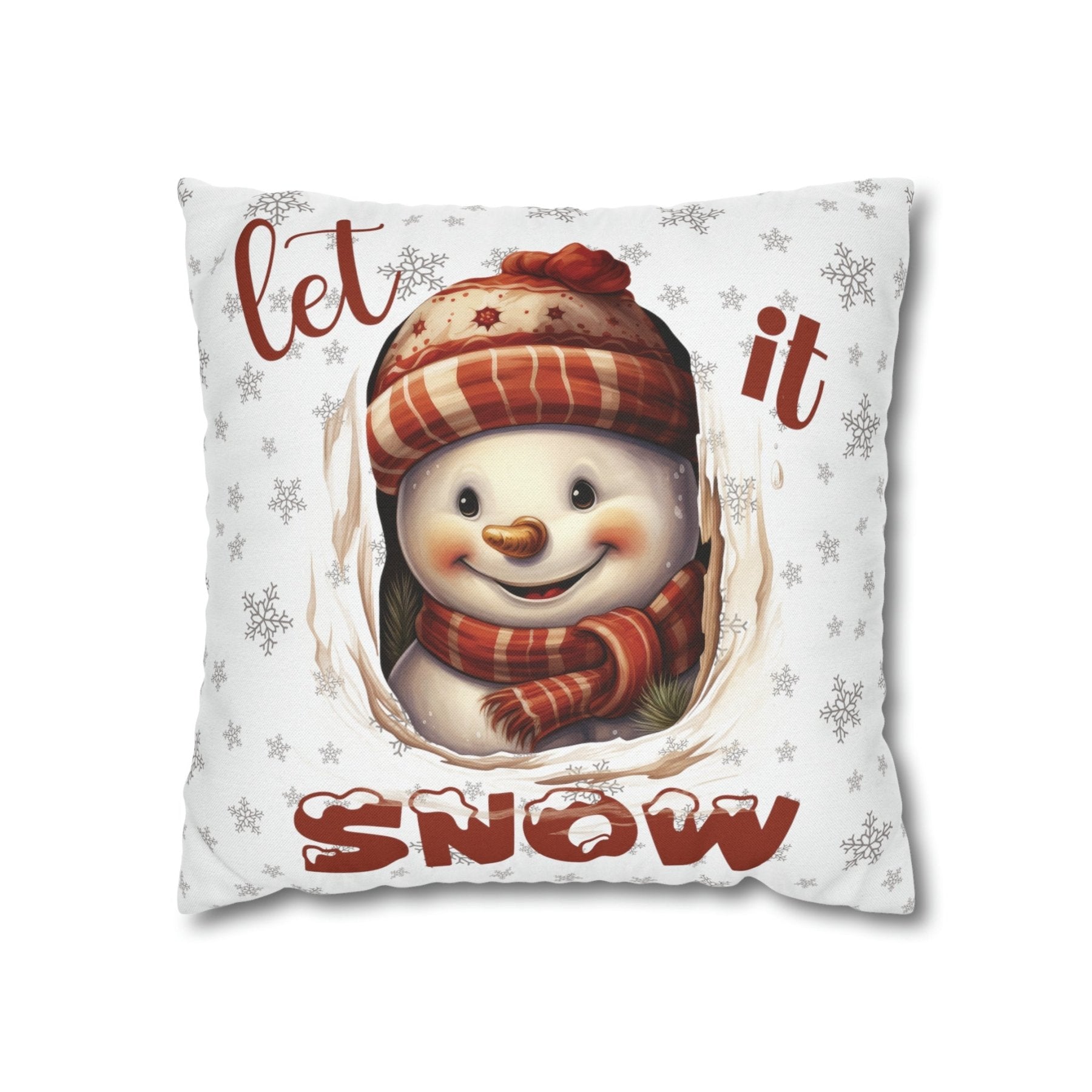 Winter Throw Pillow Cover, Throw Pillow Case, Winter Theme, Snowman, Let it Snow, Square Pillow Case, Snowman 3 - Janlyn's Crafts