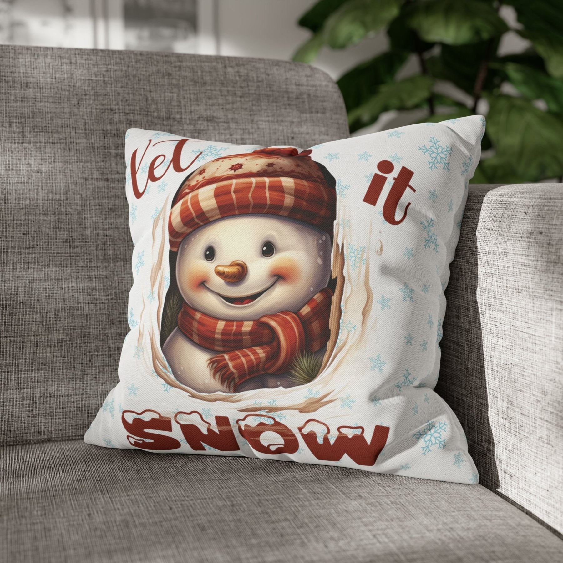 Winter Throw Pillow Cover, Throw Pillow Case, Winter Theme, Snowman, Let it Snow, Square Pillow Case, Snowman 3 - Janlyn's Crafts