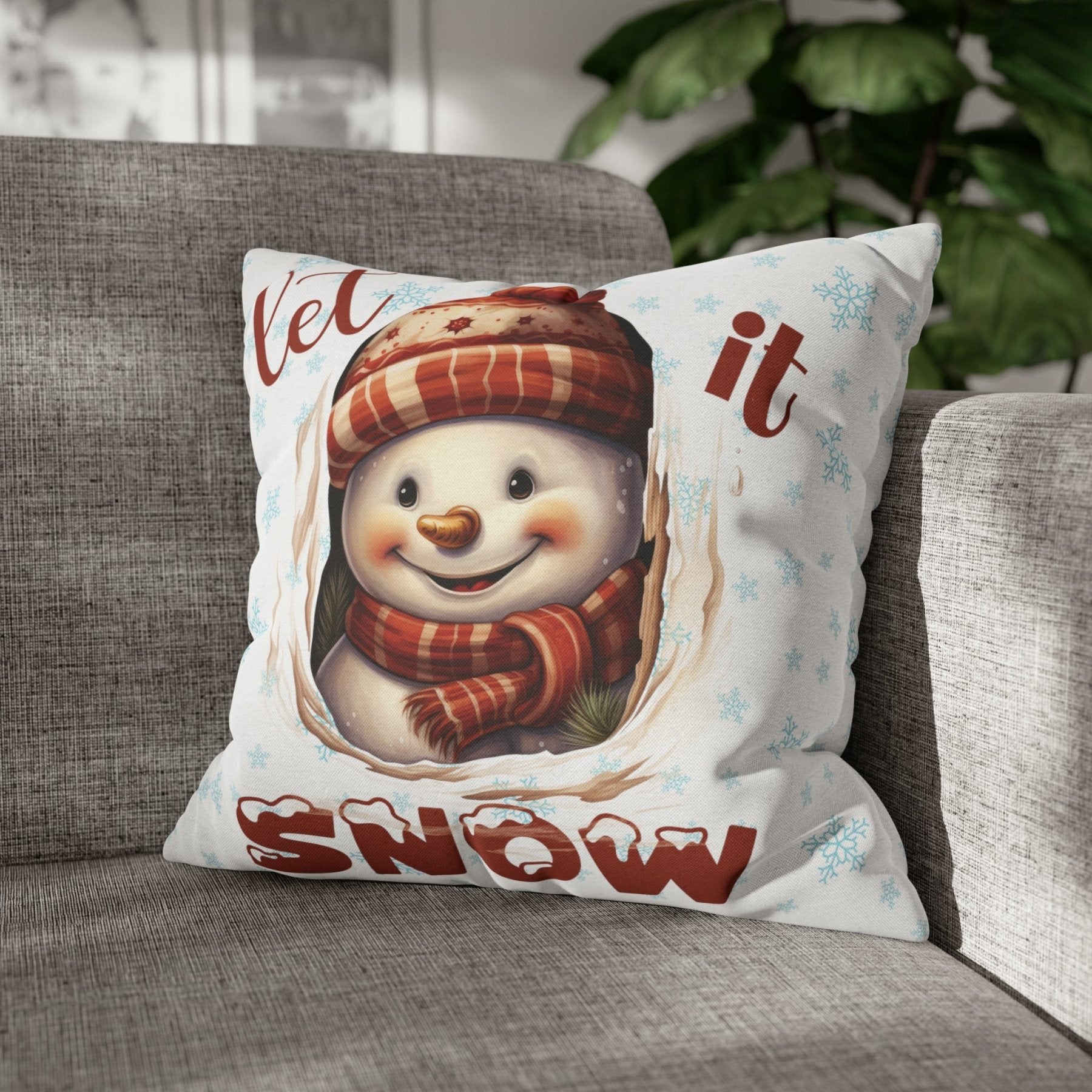 Winter Throw Pillow Cover, Throw Pillow Case, Winter Theme, Snowman, Let it Snow, Square Pillow Case, Snowman 3 - Janlyn's Crafts