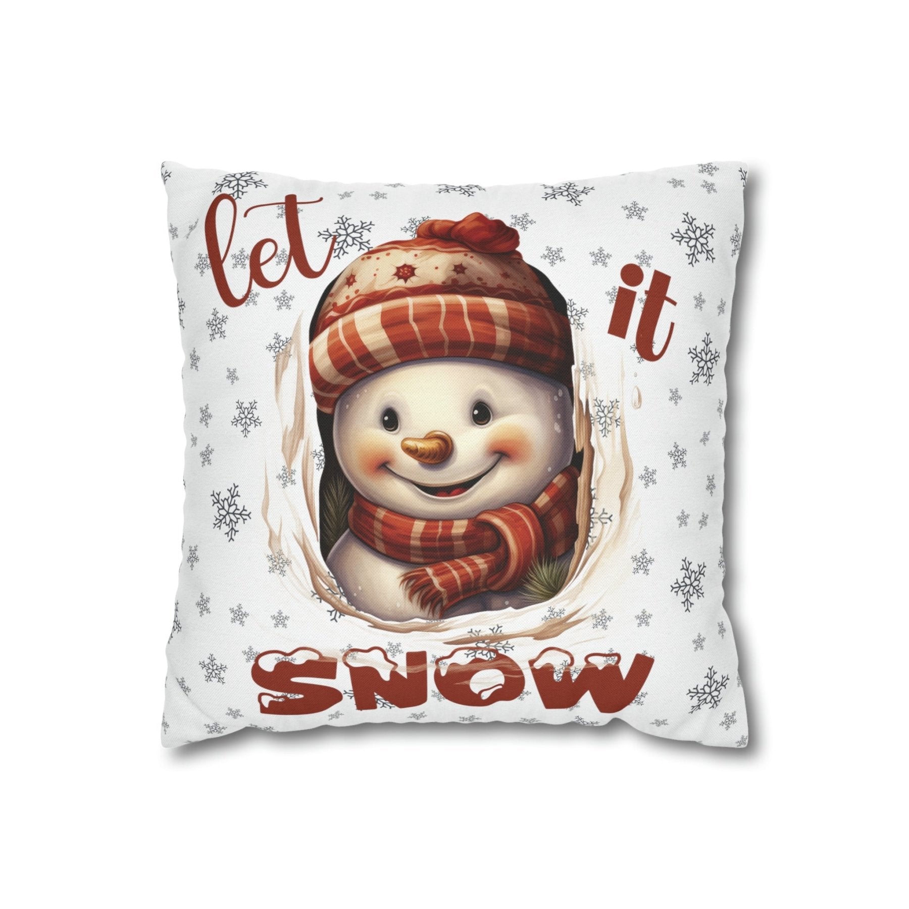 Winter Throw Pillow Cover, Throw Pillow Case, Winter Theme, Snowman, Let it Snow, Square Pillow Case, Snowman 3 - Janlyn's Crafts