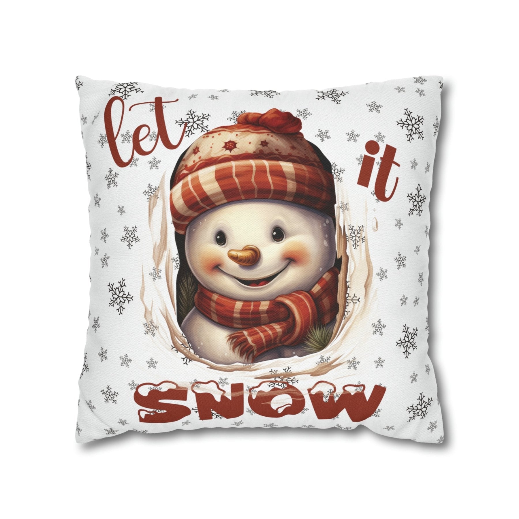 Winter Throw Pillow Cover, Throw Pillow Case, Winter Theme, Snowman, Let it Snow, Square Pillow Case, Snowman 3 - Janlyn's Crafts