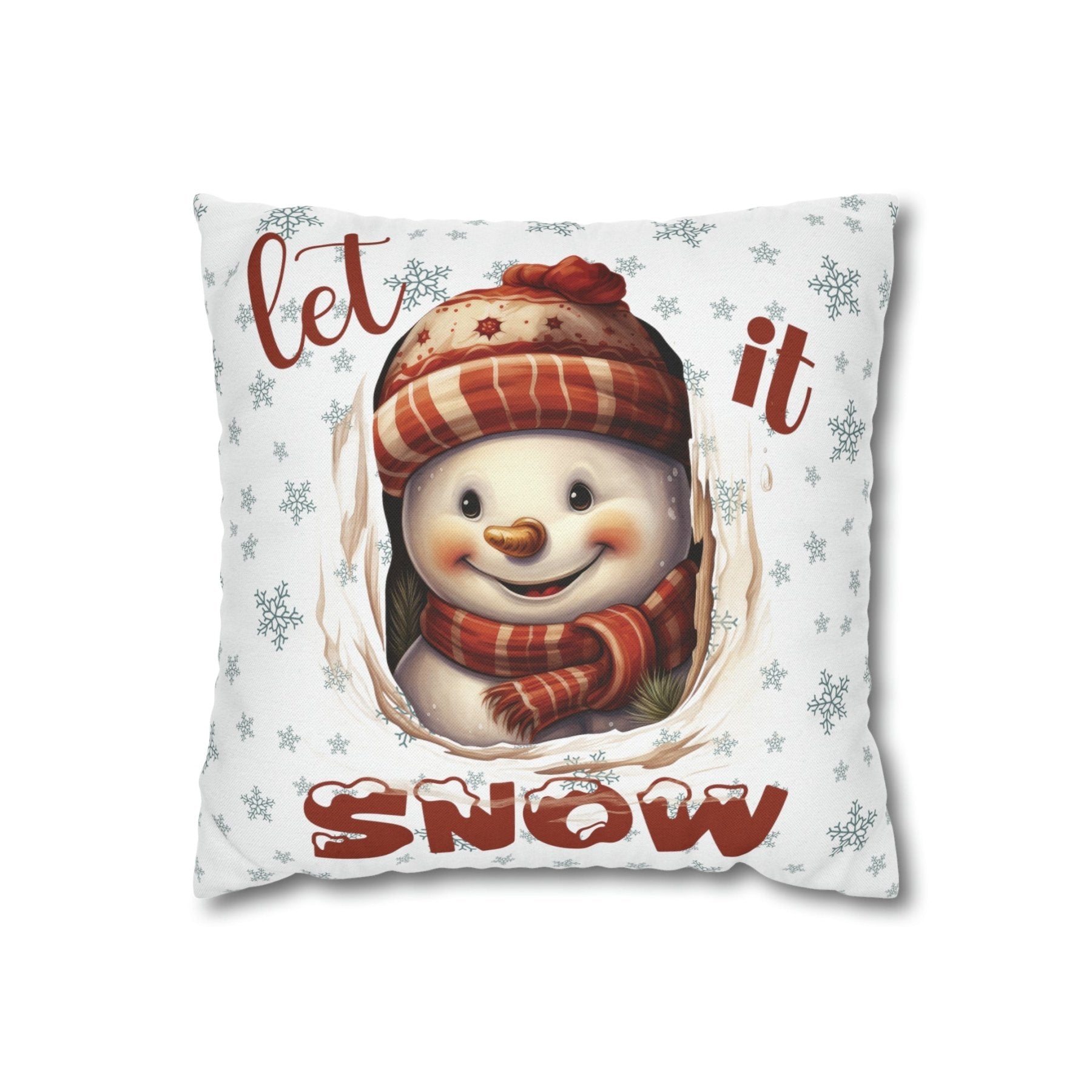 Winter Throw Pillow Cover, Throw Pillow Case, Winter Theme, Snowman, Let it Snow, Square Pillow Case, Snowman 3 - Janlyn's Crafts