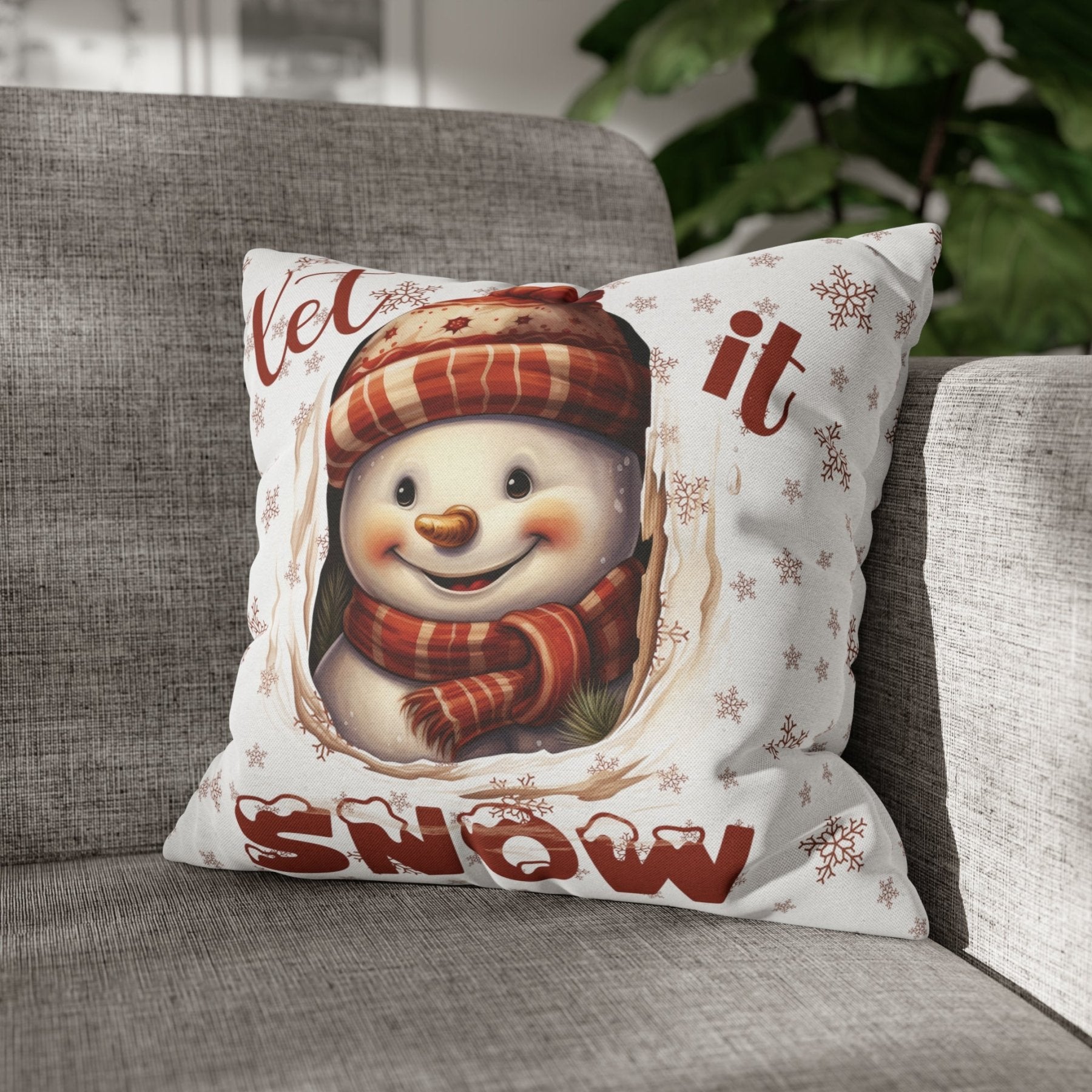 Winter Throw Pillow Cover, Throw Pillow Case, Winter Theme, Snowman, Let it Snow, Square Pillow Case, Snowman 3 - Janlyn's Crafts