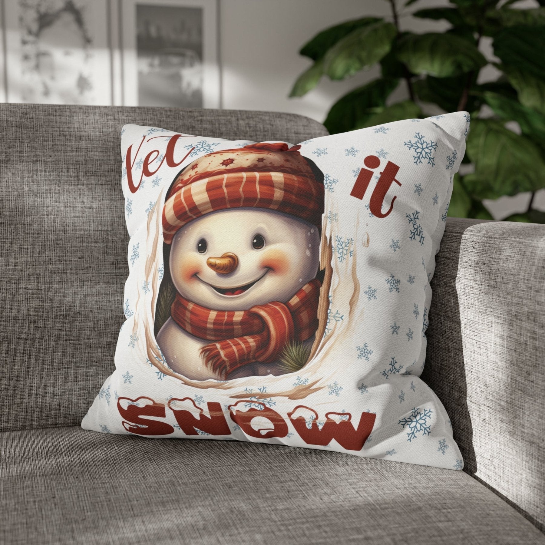 Winter Throw Pillow Cover, Throw Pillow Case, Winter Theme, Snowman, Let it Snow, Square Pillow Case, Snowman 3 - Janlyn's Crafts