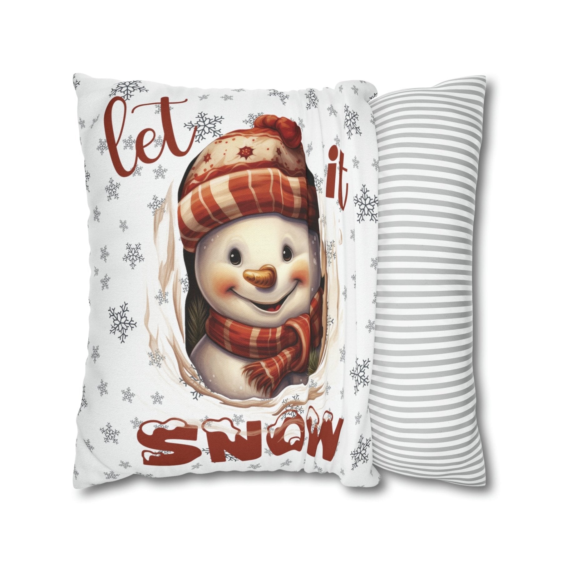 Winter Throw Pillow Cover, Throw Pillow Case, Winter Theme, Snowman, Let it Snow, Square Pillow Case, Snowman 3 - Janlyn's Crafts