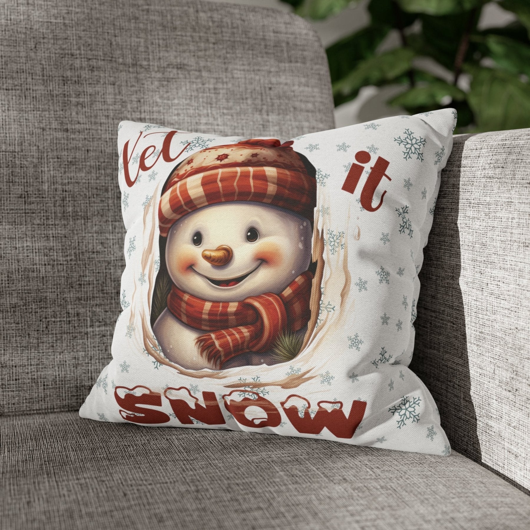 Winter Throw Pillow Cover, Throw Pillow Case, Winter Theme, Snowman, Let it Snow, Square Pillow Case, Snowman 3 - Janlyn's Crafts