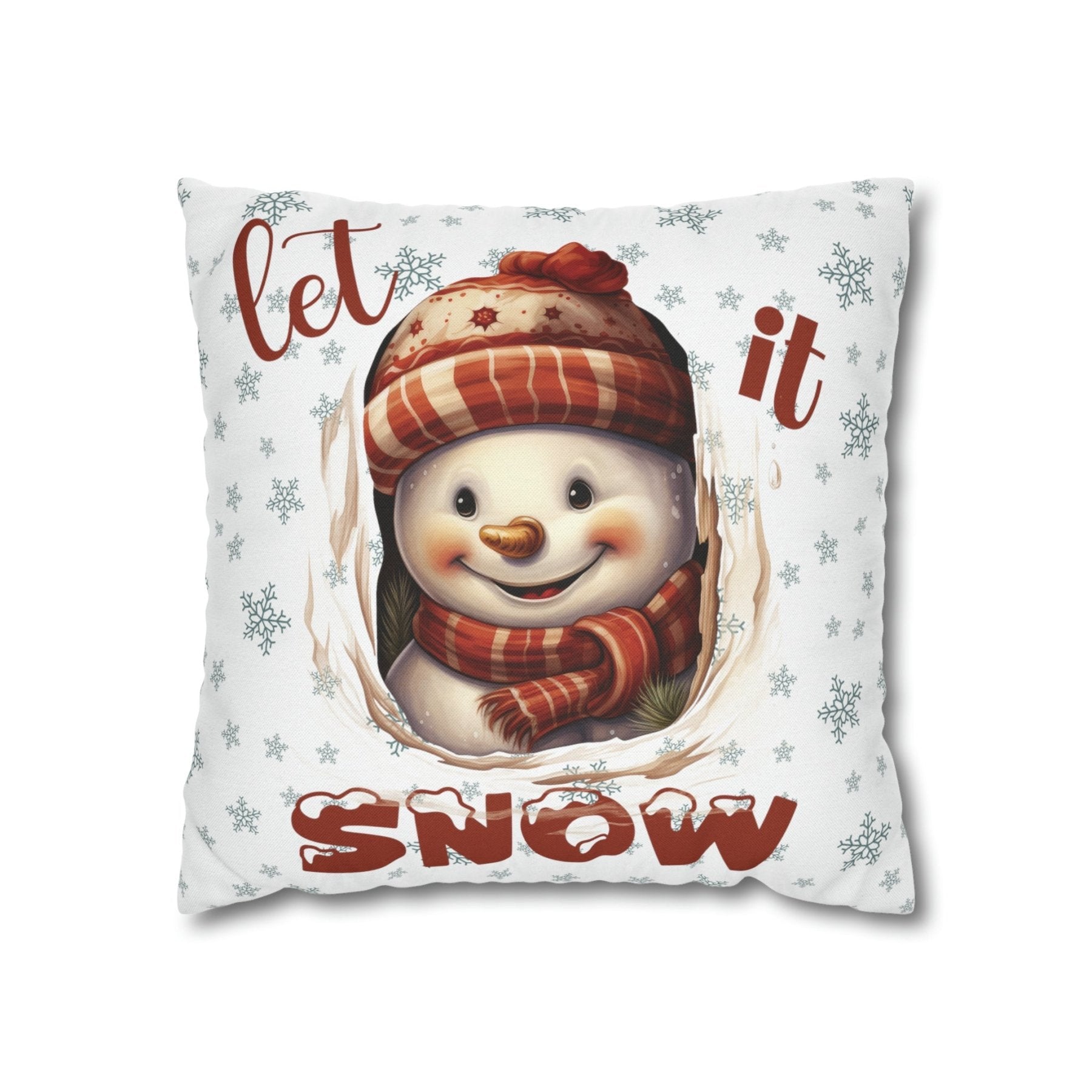 Winter Throw Pillow Cover, Throw Pillow Case, Winter Theme, Snowman, Let it Snow, Square Pillow Case, Snowman 3 - Janlyn's Crafts