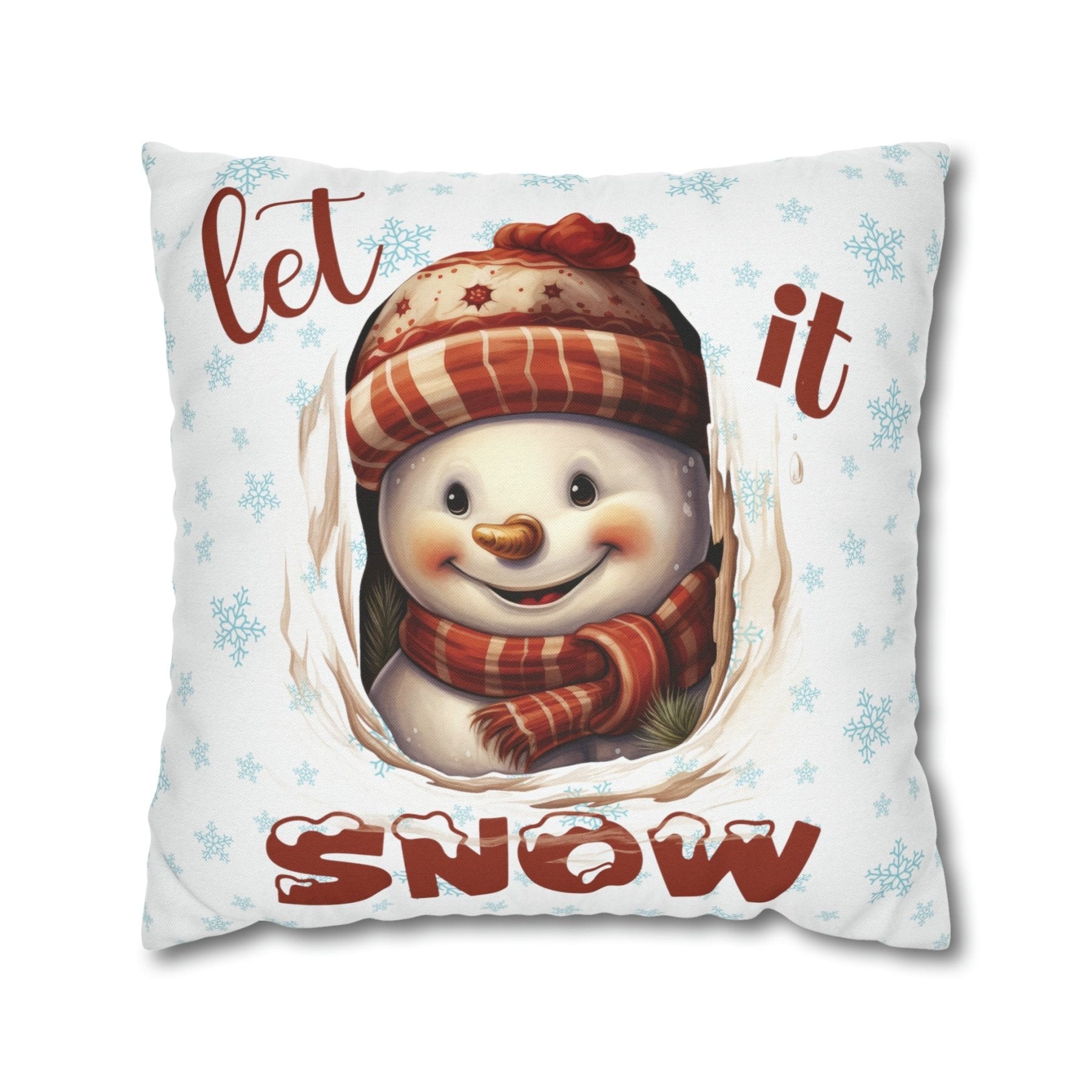 Winter Throw Pillow Cover, Throw Pillow Case, Winter Theme, Snowman, Let it Snow, Square Pillow Case, Snowman 3 - Janlyn's Crafts