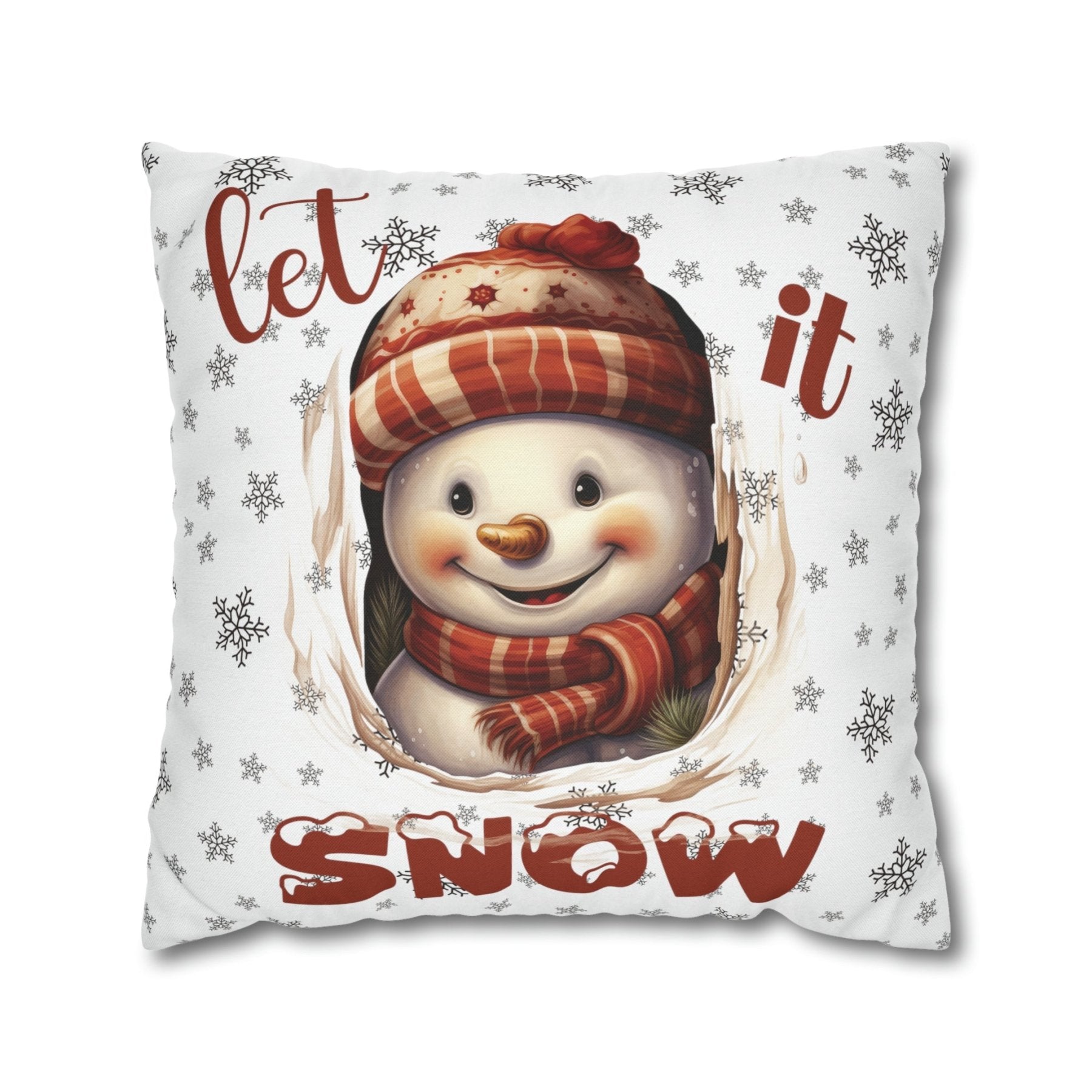 Winter Throw Pillow Cover, Throw Pillow Case, Winter Theme, Snowman, Let it Snow, Square Pillow Case, Snowman 3 - Janlyn's Crafts