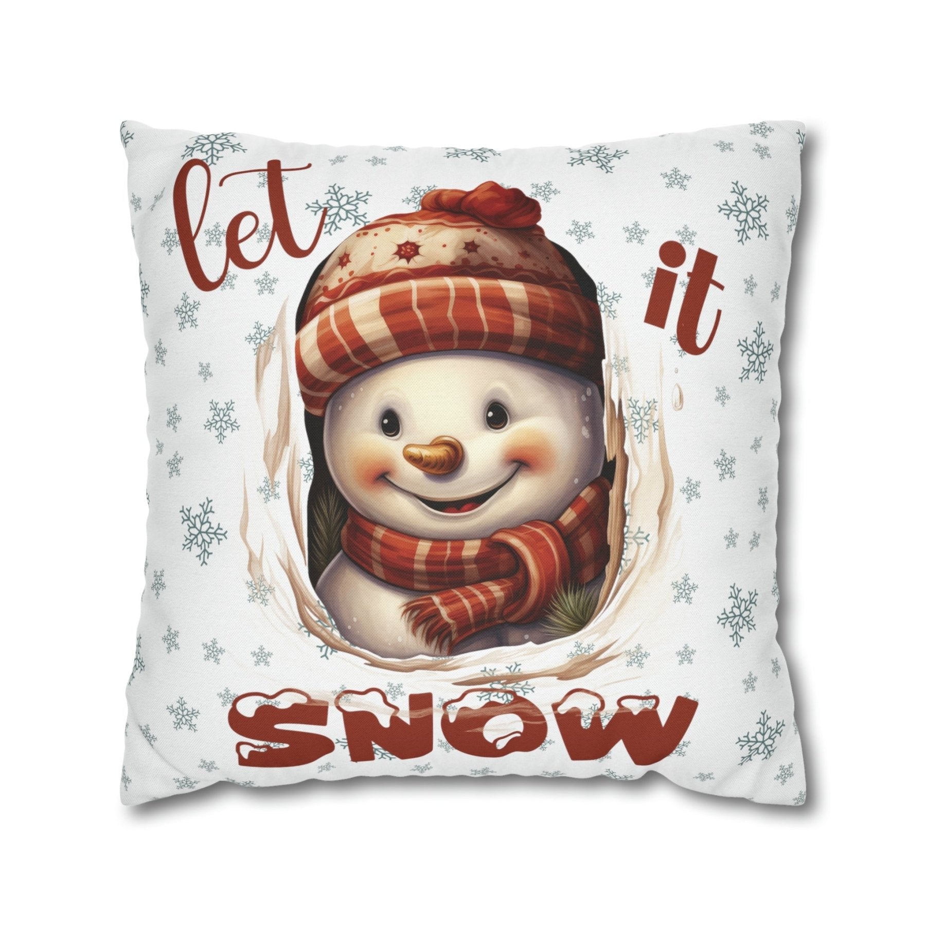 Winter Throw Pillow Cover, Throw Pillow Case, Winter Theme, Snowman, Let it Snow, Square Pillow Case, Snowman 3 - Janlyn's Crafts