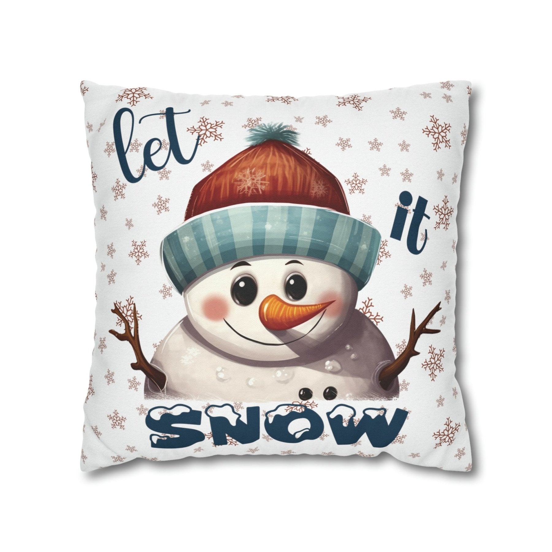 Winter Throw Pillow Cover, Throw Pillow Case, Winter Theme, Snowman, Let it Snow, Square Pillow Case, Snowman 4 - Janlyn's Crafts