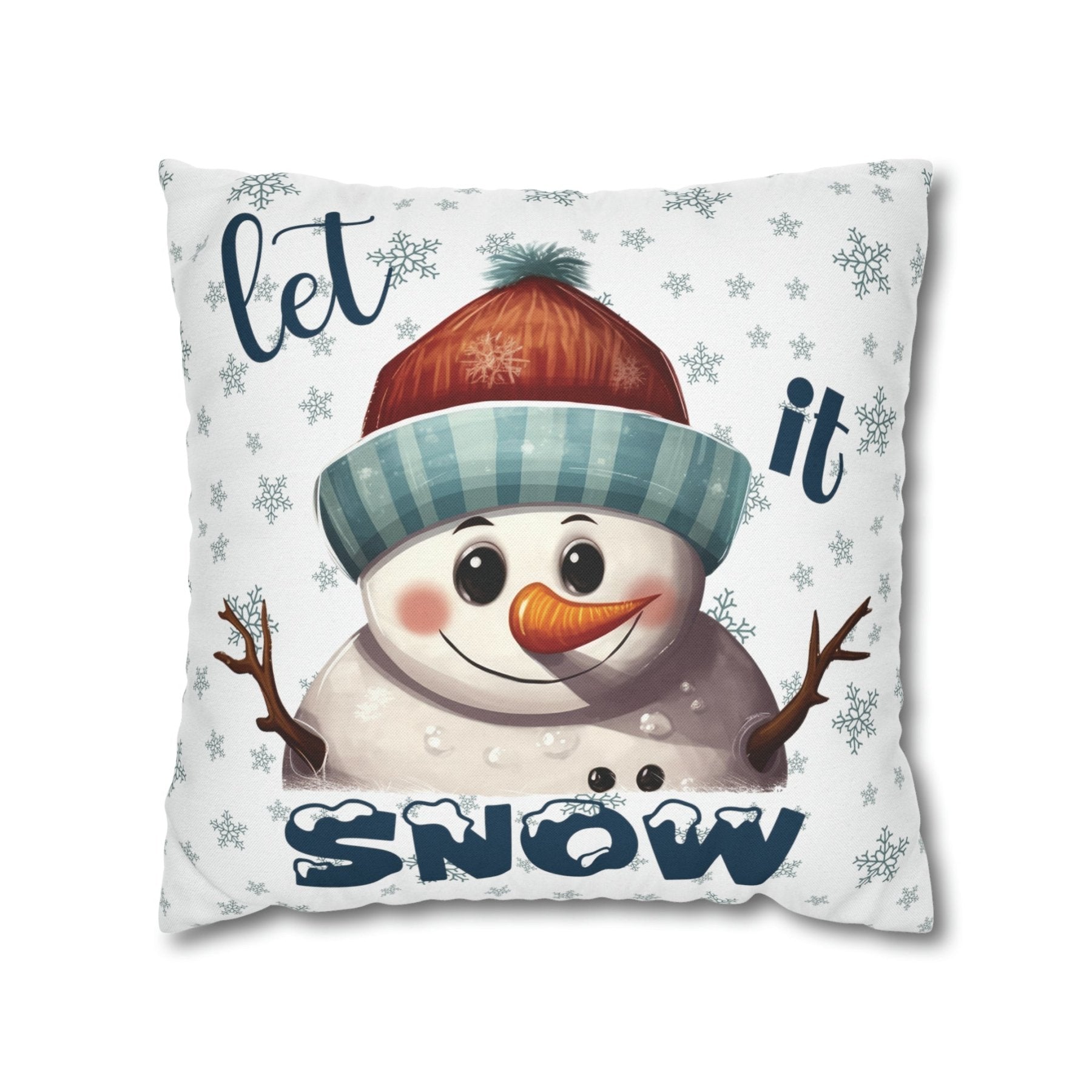 Winter Throw Pillow Cover, Throw Pillow Case, Winter Theme, Snowman, Let it Snow, Square Pillow Case, Snowman 4 - Janlyn's Crafts