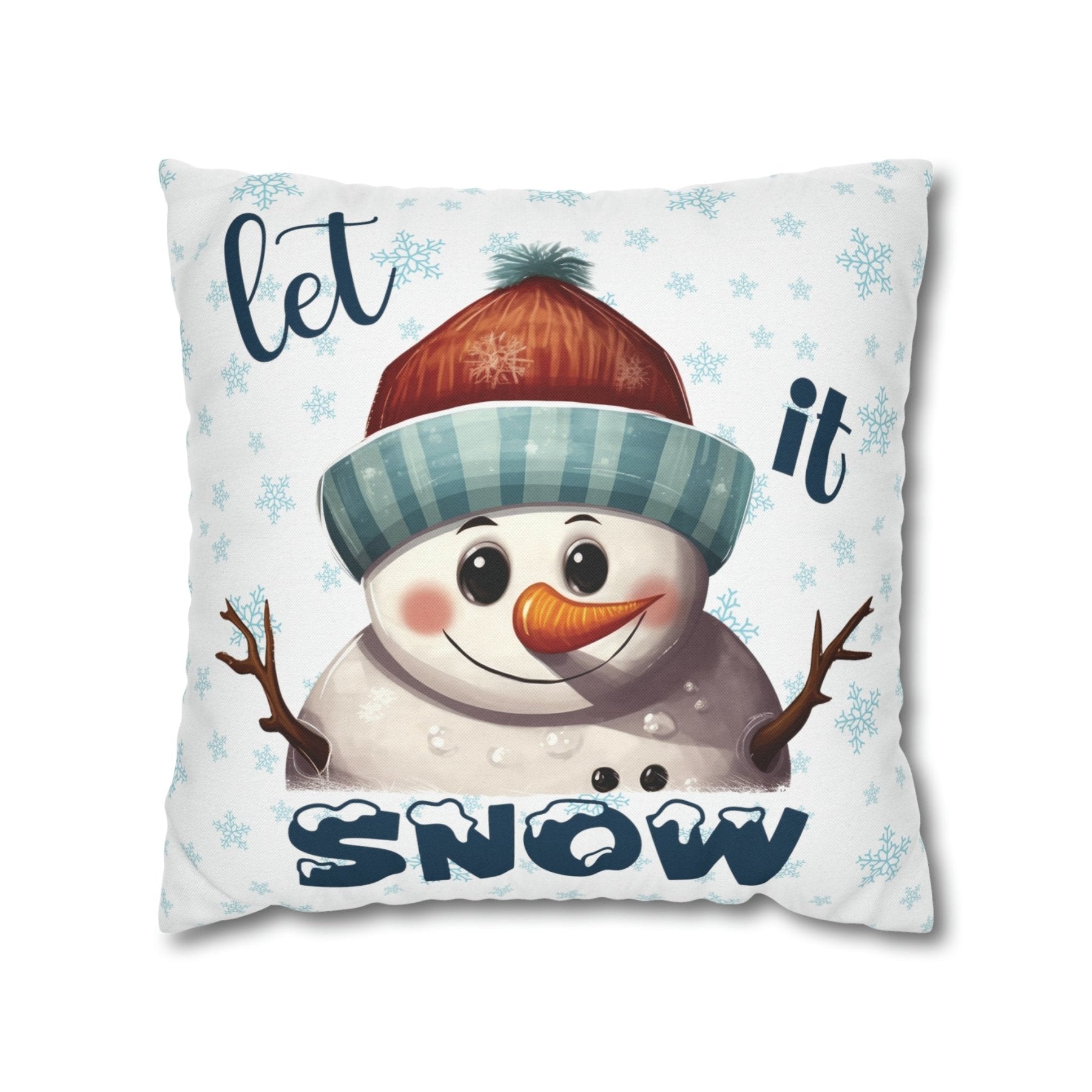 Winter Throw Pillow Cover, Throw Pillow Case, Winter Theme, Snowman, Let it Snow, Square Pillow Case, Snowman 4 - Janlyn's Crafts