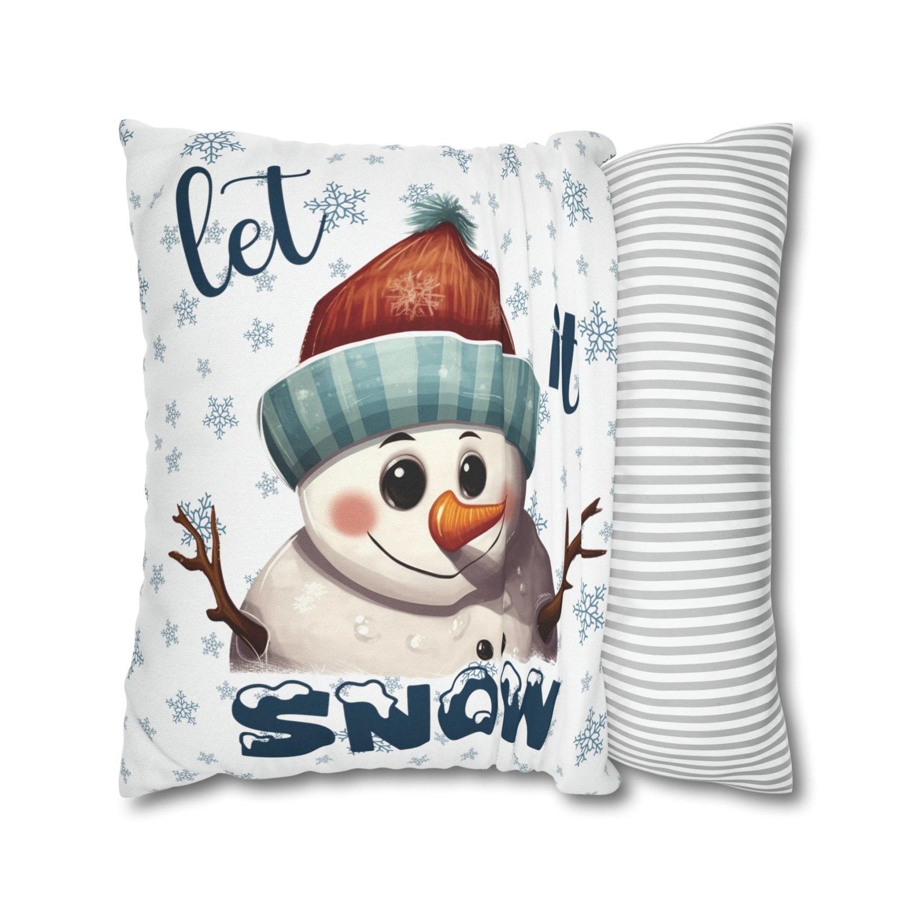 Winter Throw Pillow Cover, Throw Pillow Case, Winter Theme, Snowman, Let it Snow, Square Pillow Case, Snowman 4 - Janlyn's Crafts