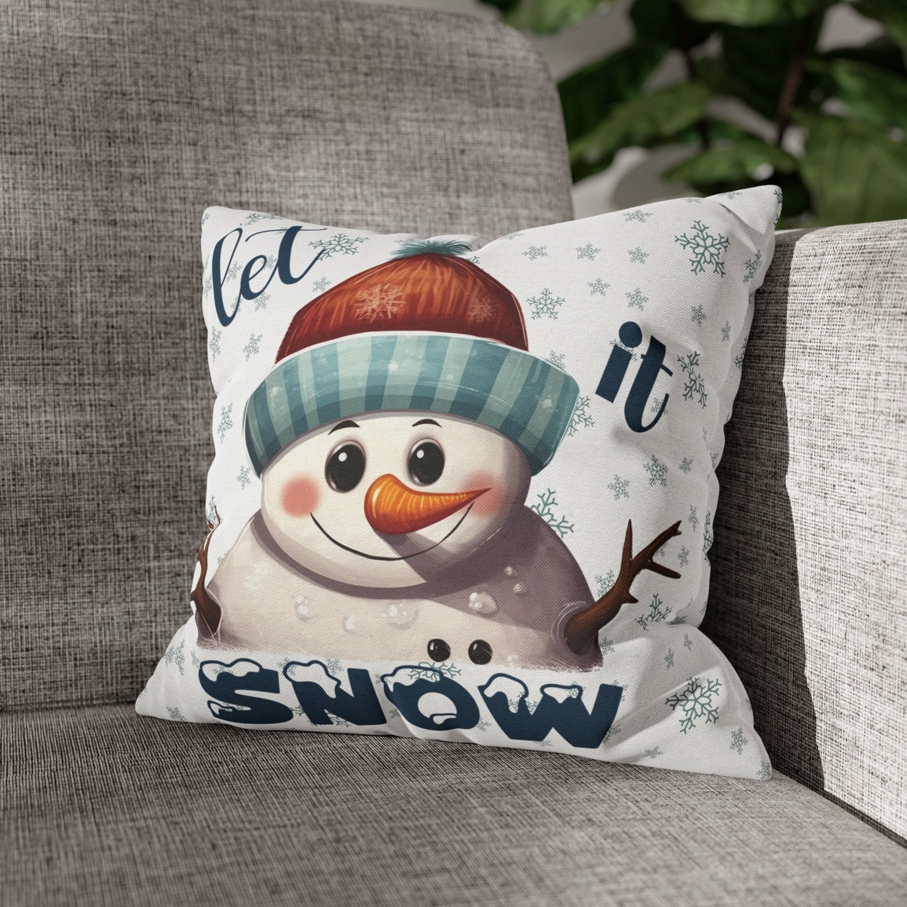 Winter Throw Pillow Cover, Throw Pillow Case, Winter Theme, Snowman, Let it Snow, Square Pillow Case, Snowman 4 - Janlyn's Crafts