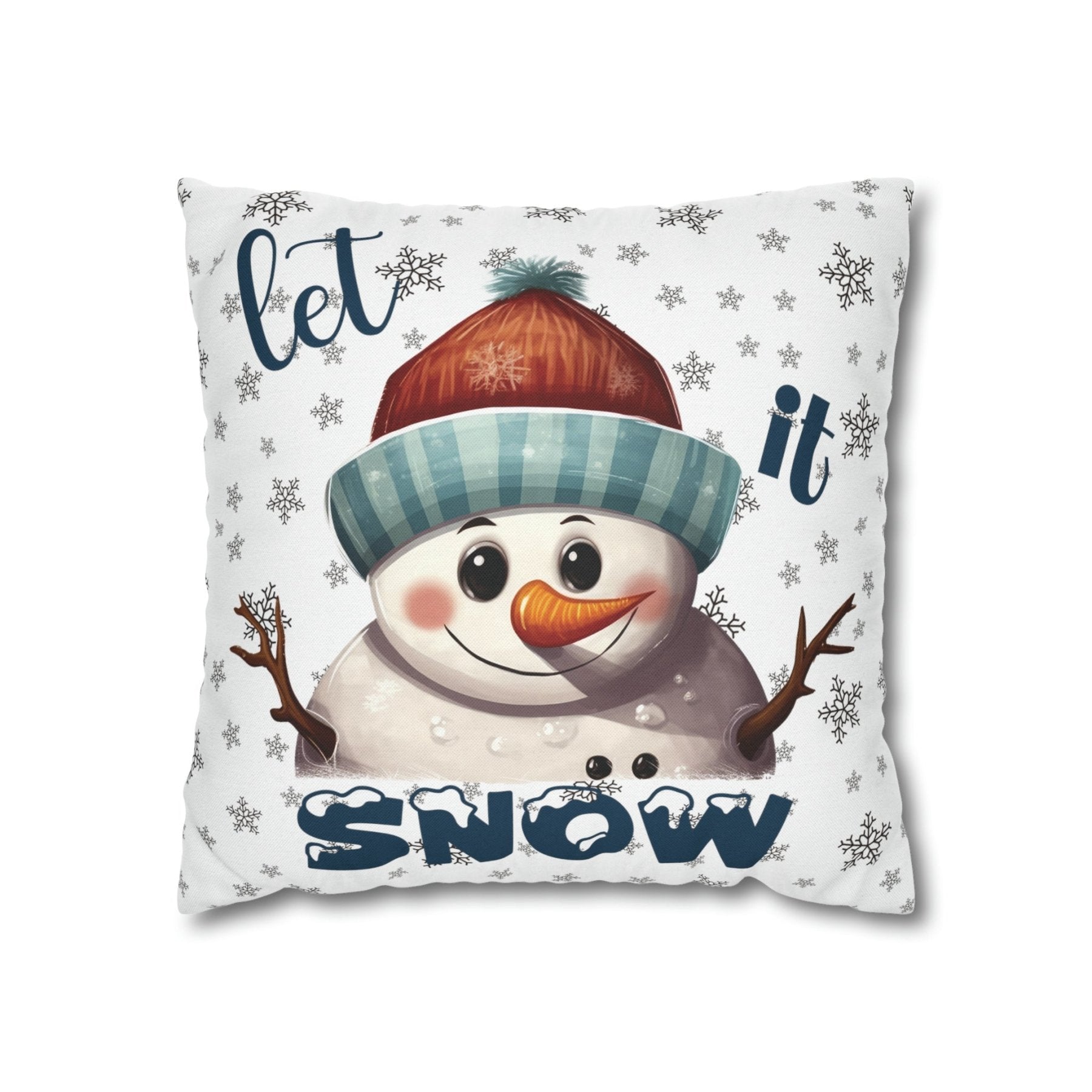 Winter Throw Pillow Cover, Throw Pillow Case, Winter Theme, Snowman, Let it Snow, Square Pillow Case, Snowman 4 - Janlyn's Crafts