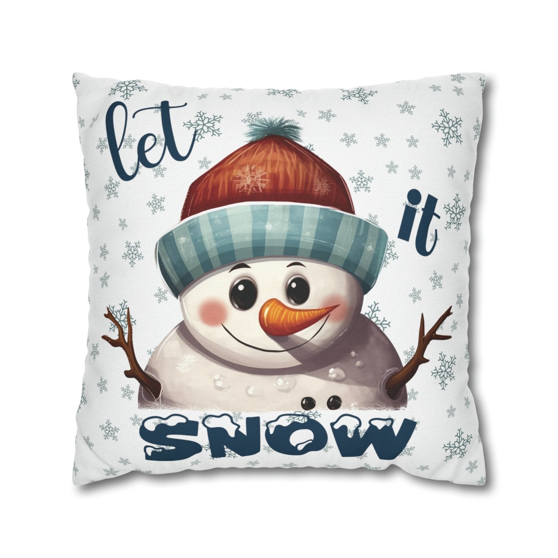 Winter Throw Pillow Cover, Throw Pillow Case, Winter Theme, Snowman, Let it Snow, Square Pillow Case, Snowman 4 - Janlyn's Crafts