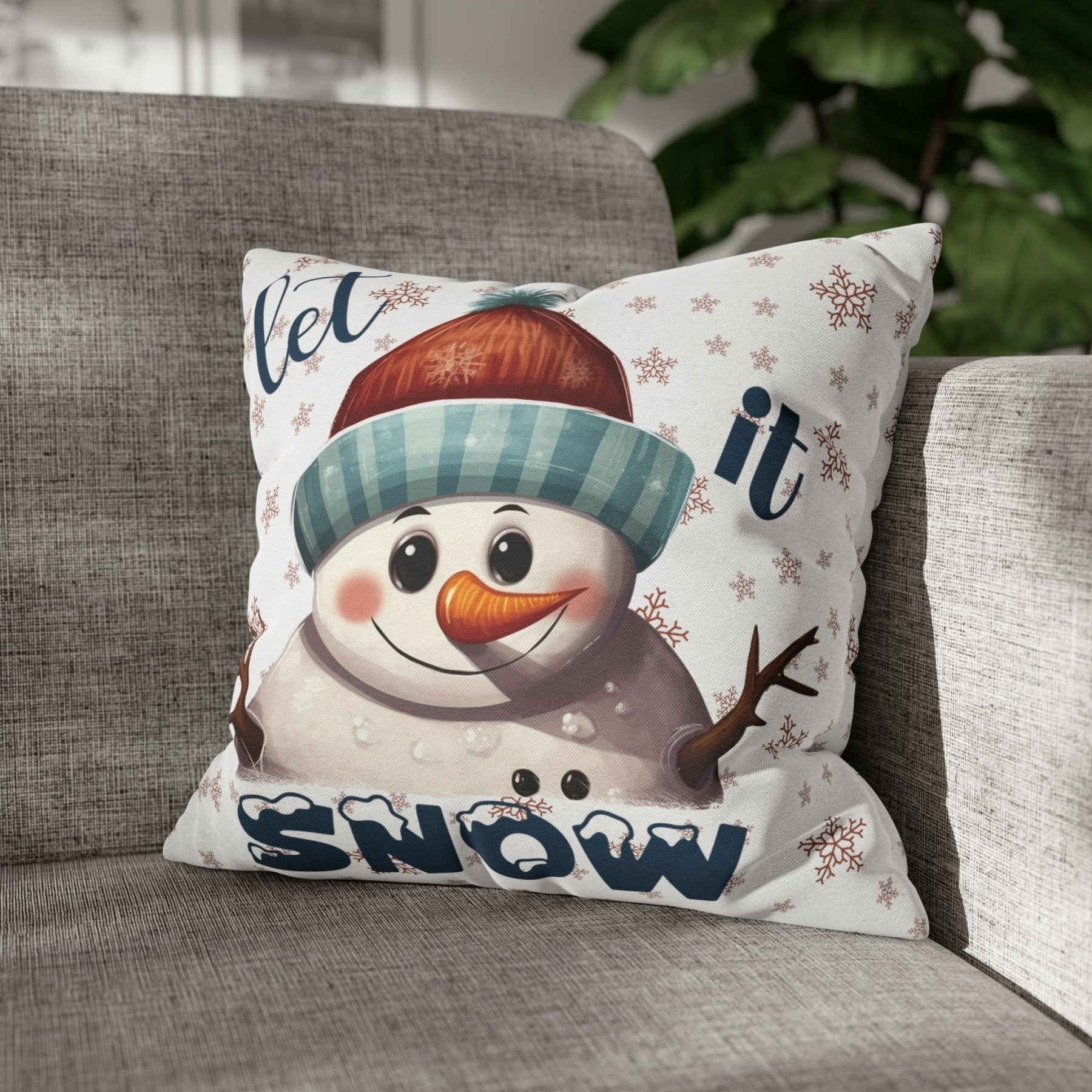 Winter Throw Pillow Cover, Throw Pillow Case, Winter Theme, Snowman, Let it Snow, Square Pillow Case, Snowman 4 - Janlyn's Crafts