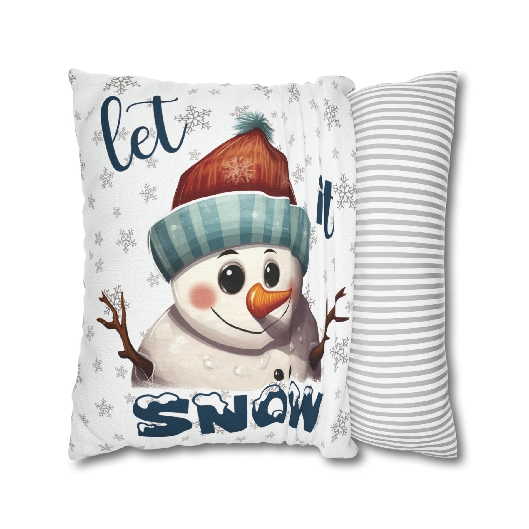 Winter Throw Pillow Cover, Throw Pillow Case, Winter Theme, Snowman, Let it Snow, Square Pillow Case, Snowman 4 - Janlyn's Crafts