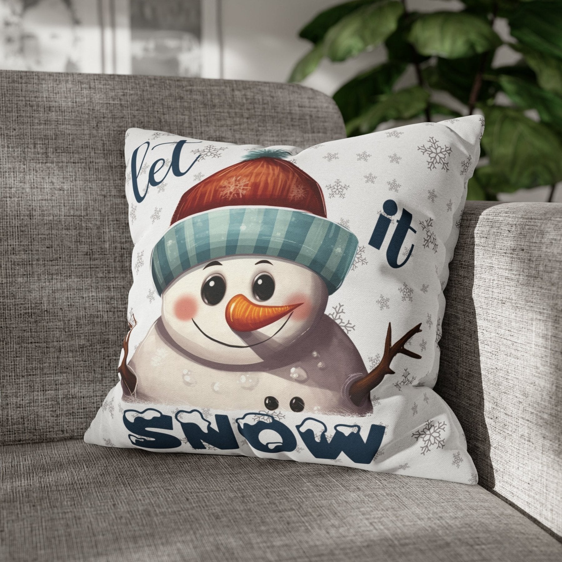 Winter Throw Pillow Cover, Throw Pillow Case, Winter Theme, Snowman, Let it Snow, Square Pillow Case, Snowman 4 - Janlyn's Crafts