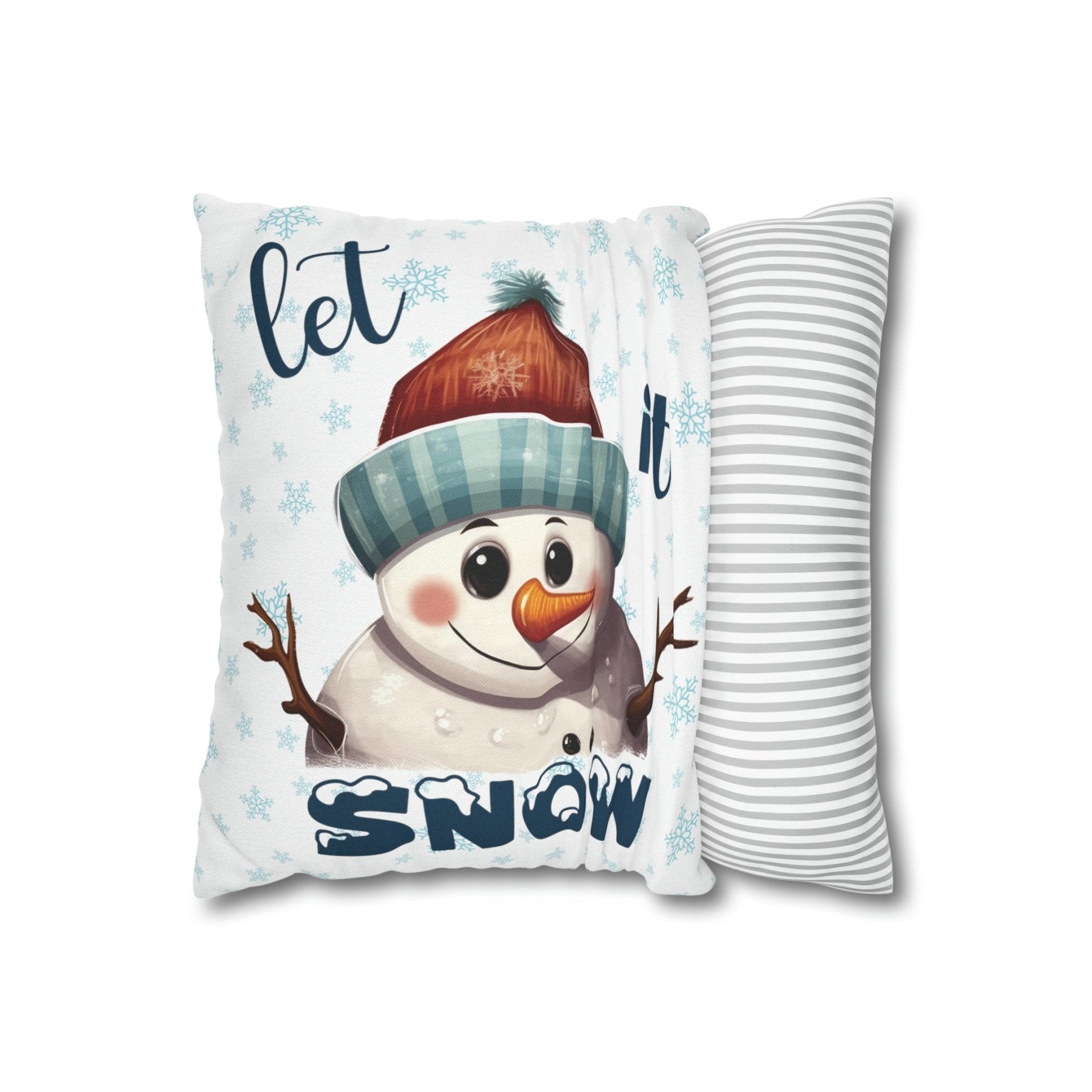 Winter Throw Pillow Cover, Throw Pillow Case, Winter Theme, Snowman, Let it Snow, Square Pillow Case, Snowman 4 - Janlyn's Crafts