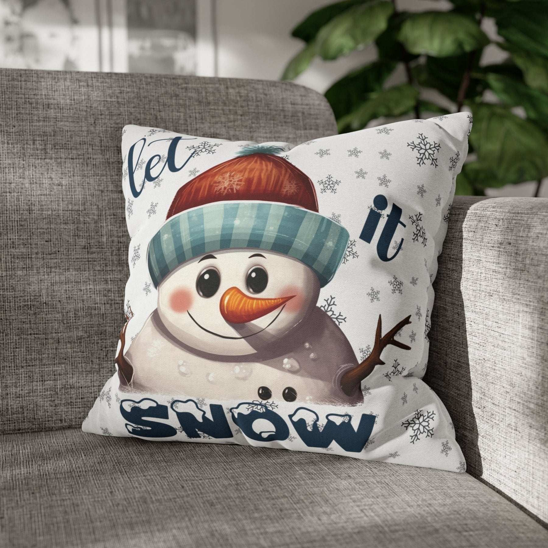 Winter Throw Pillow Cover, Throw Pillow Case, Winter Theme, Snowman, Let it Snow, Square Pillow Case, Snowman 4 - Janlyn's Crafts