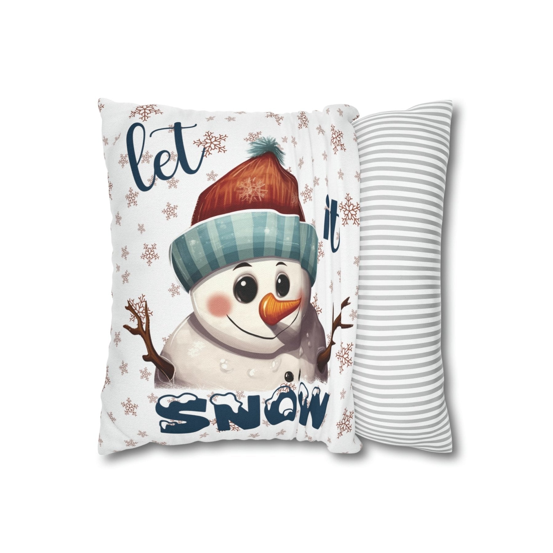 Winter Throw Pillow Cover, Throw Pillow Case, Winter Theme, Snowman, Let it Snow, Square Pillow Case, Snowman 4 - Janlyn's Crafts