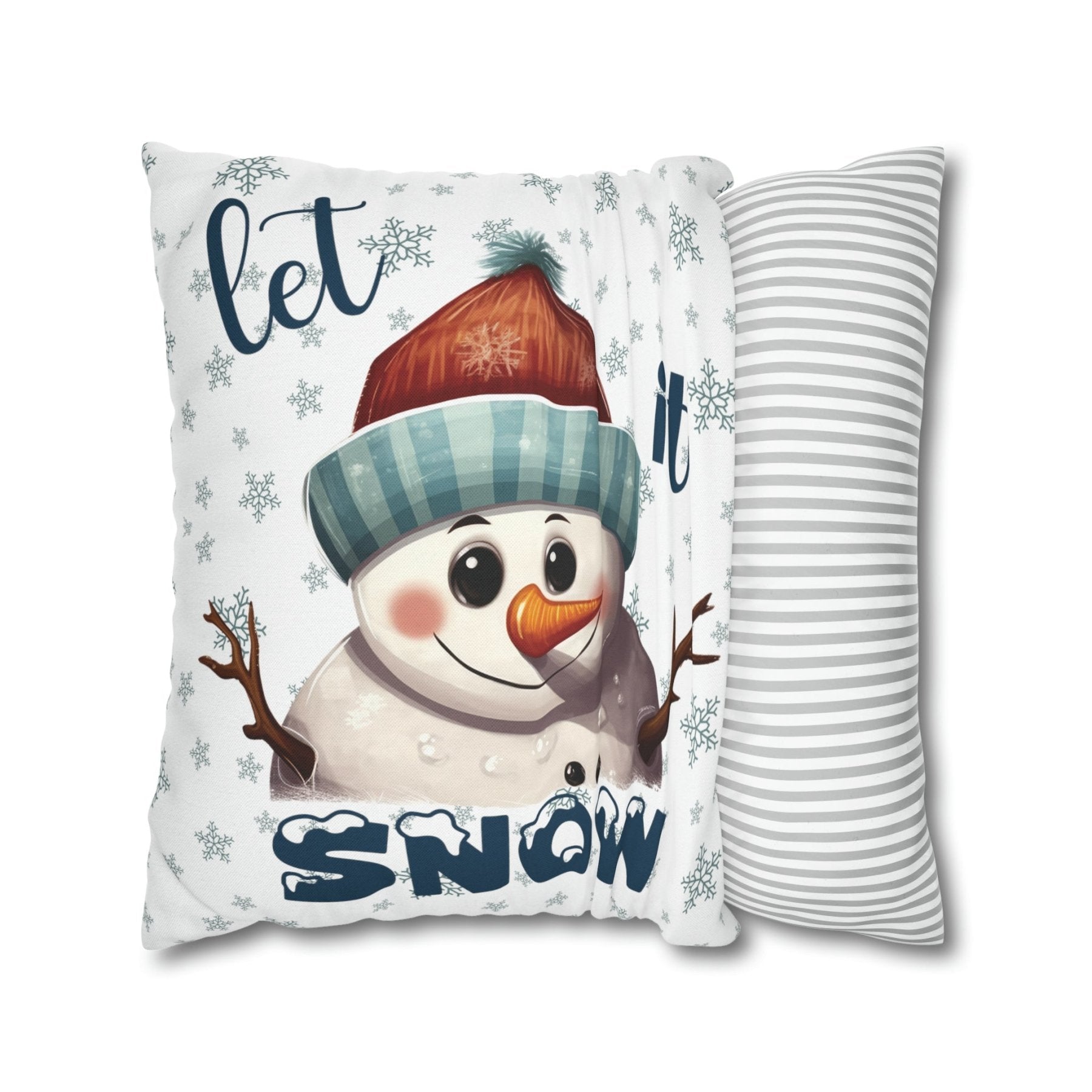 Winter Throw Pillow Cover, Throw Pillow Case, Winter Theme, Snowman, Let it Snow, Square Pillow Case, Snowman 4 - Janlyn's Crafts