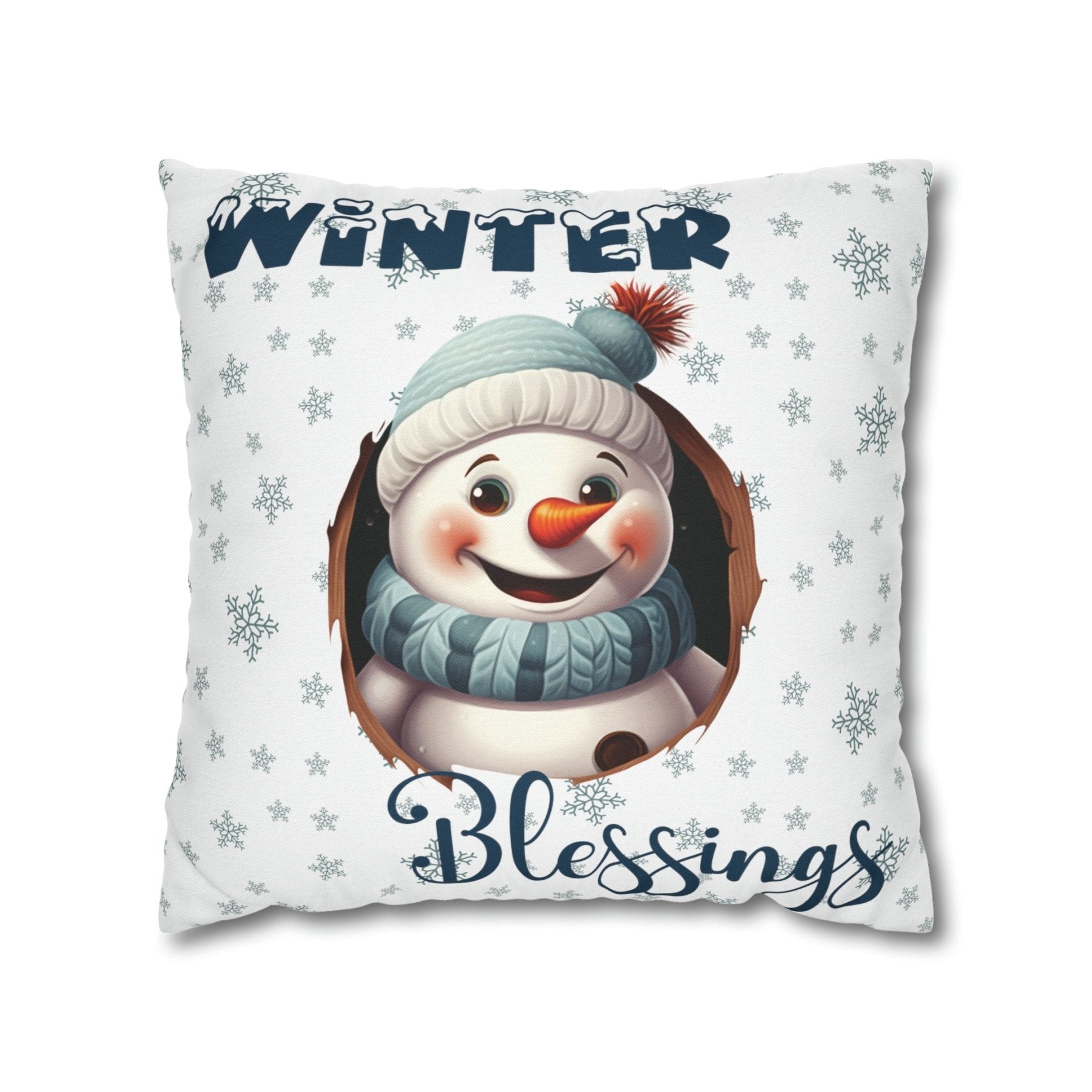 Winter Throw Pillow Cover, Throw Pillow Case, Winter Theme, Snowman, Winter Blessings, Square Pillow Case, Snowman 1 - Janlyn's Crafts