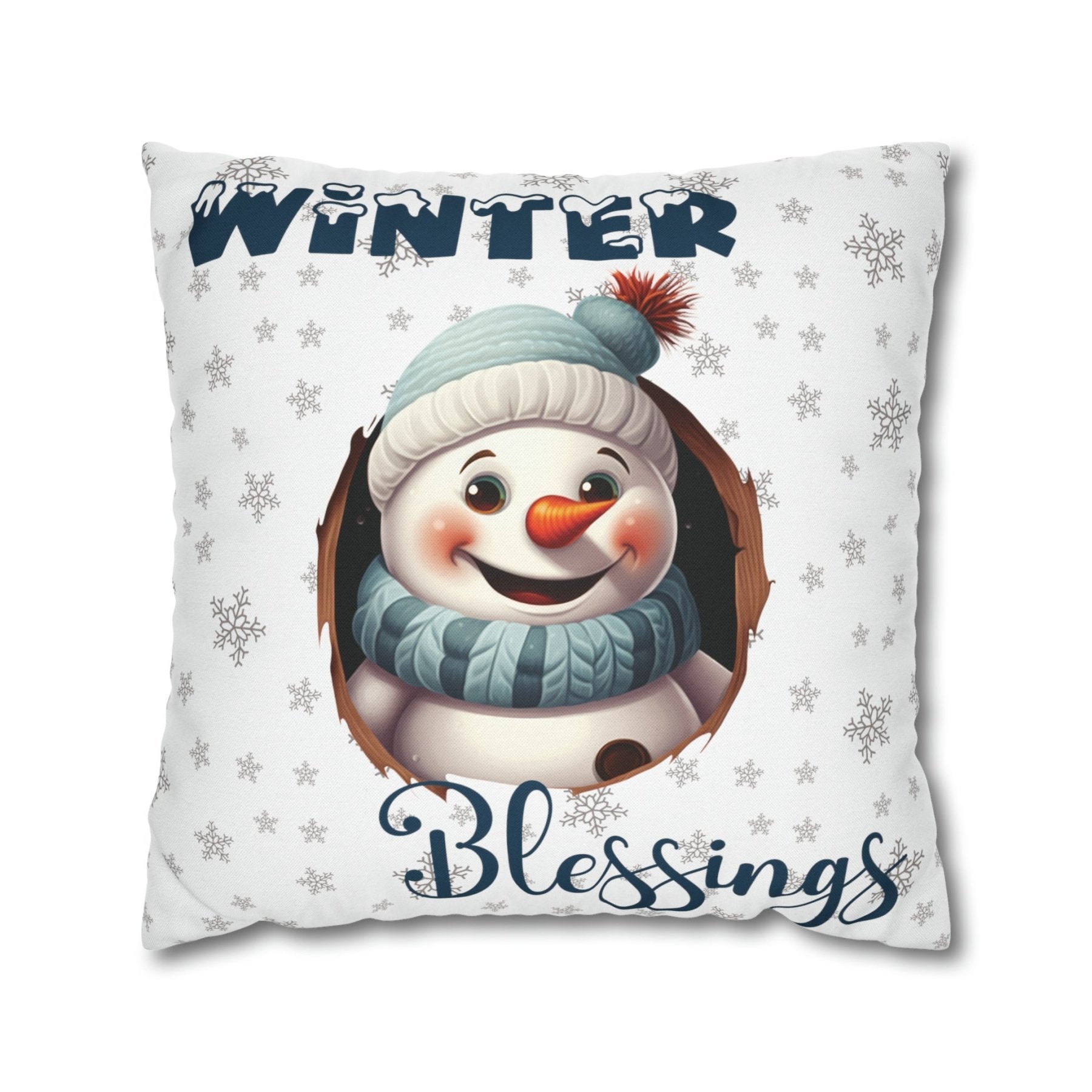 Winter Throw Pillow Cover, Throw Pillow Case, Winter Theme, Snowman, Winter Blessings, Square Pillow Case, Snowman 1 - Janlyn's Crafts