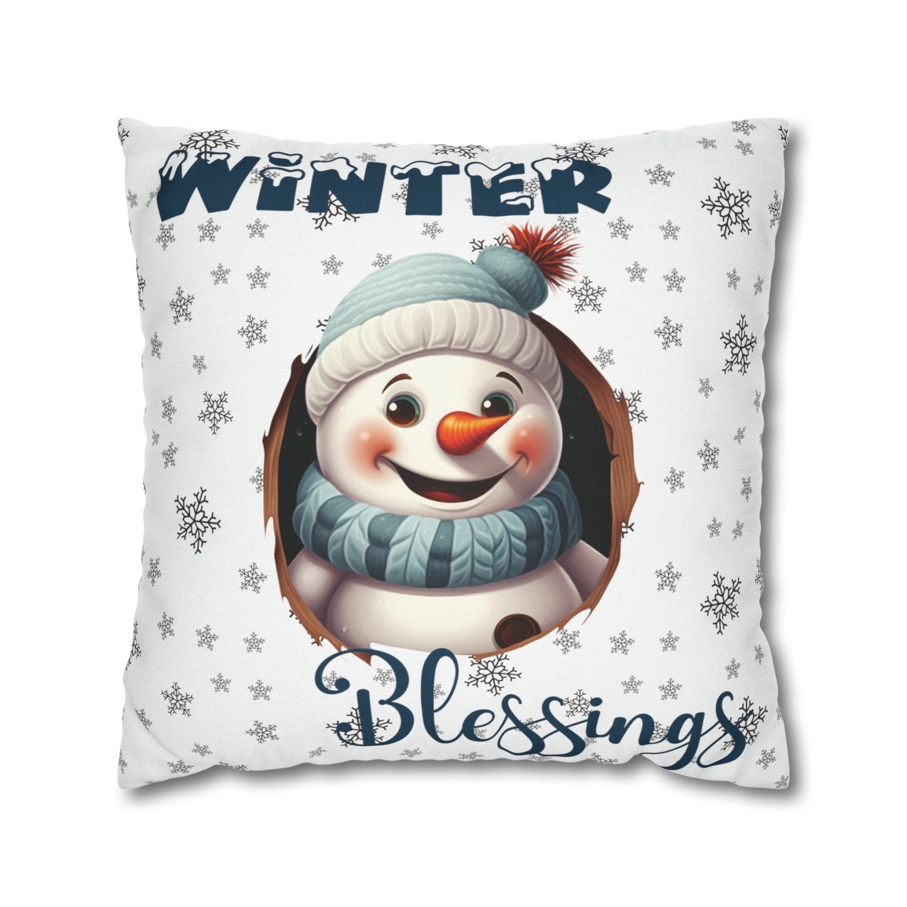 Winter Throw Pillow Cover, Throw Pillow Case, Winter Theme, Snowman, Winter Blessings, Square Pillow Case, Snowman 1 - Janlyn's Crafts