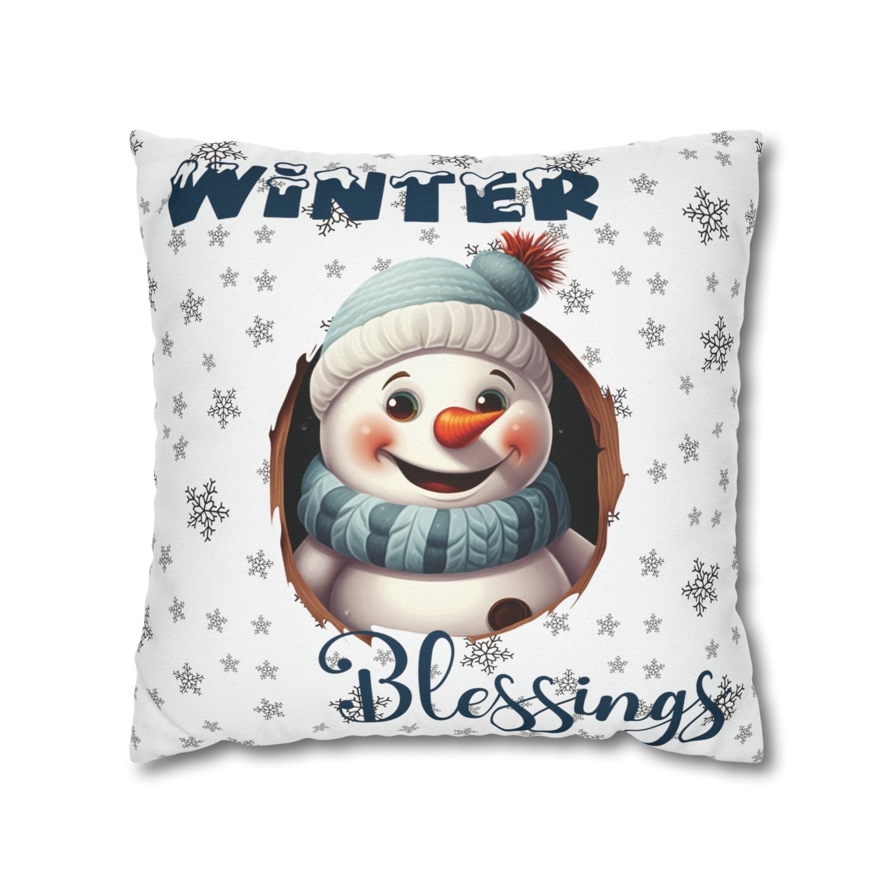 Winter Throw Pillow Cover, Throw Pillow Case, Winter Theme, Snowman, Winter Blessings, Square Pillow Case, Snowman 1 - Janlyn's Crafts