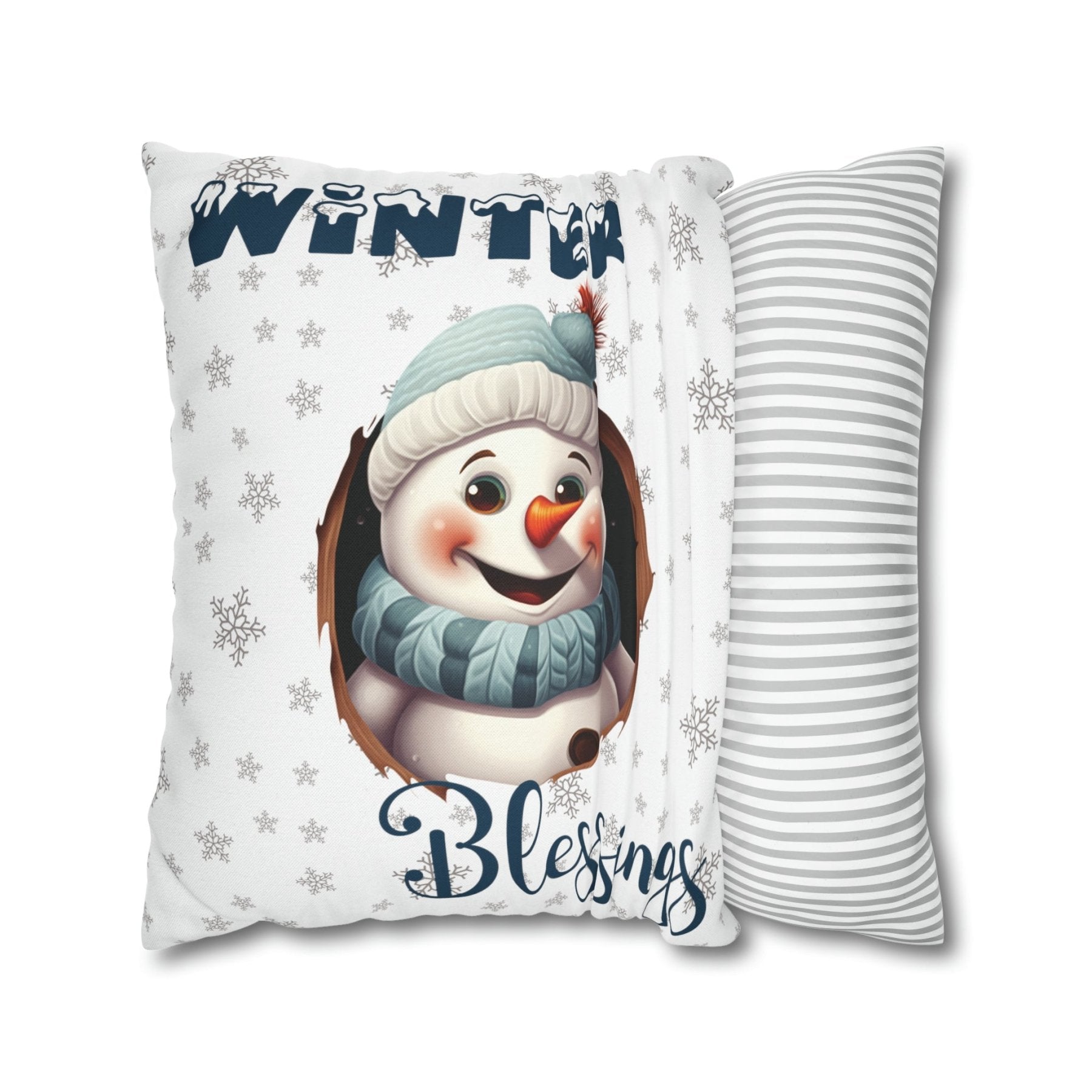 Winter Throw Pillow Cover, Throw Pillow Case, Winter Theme, Snowman, Winter Blessings, Square Pillow Case, Snowman 1 - Janlyn's Crafts