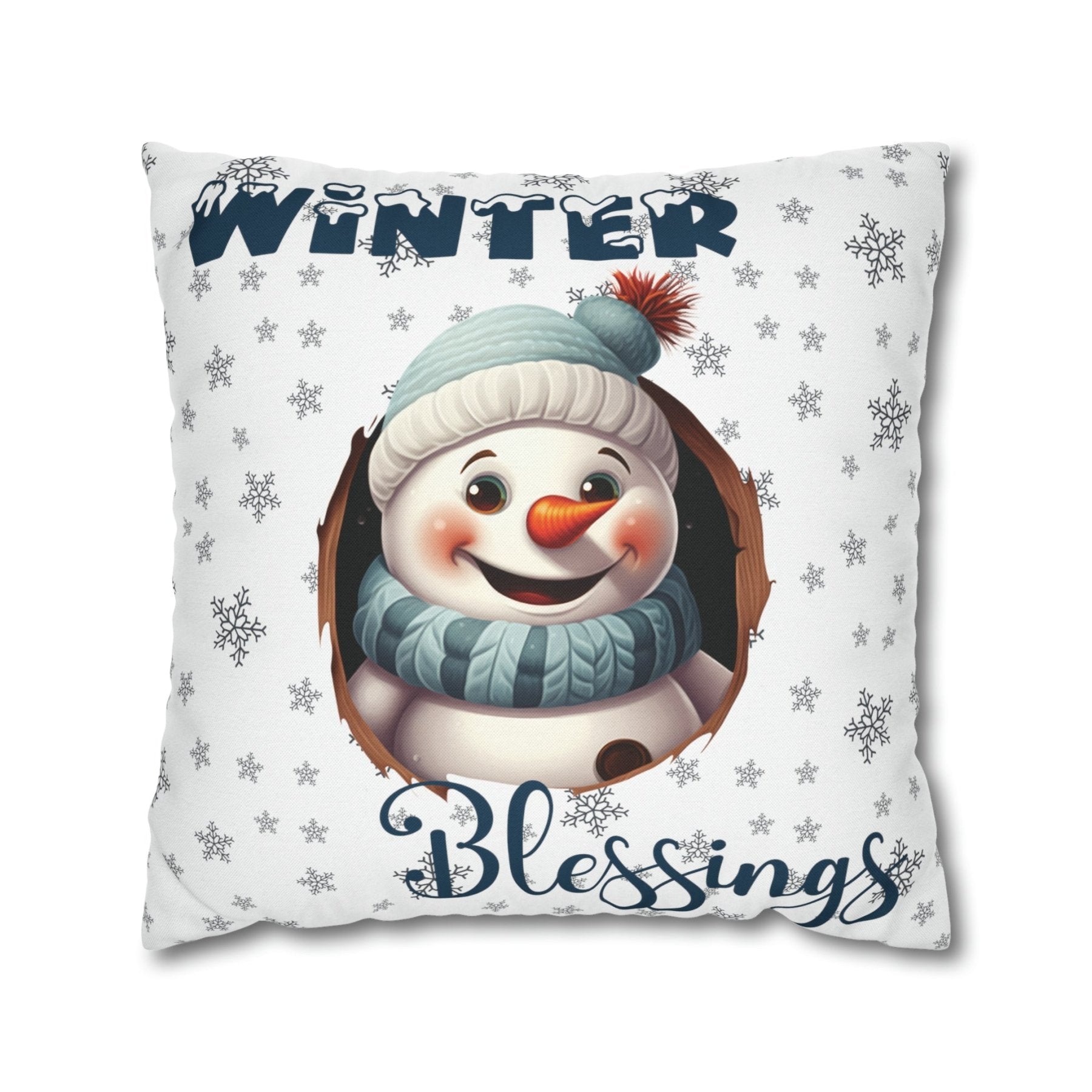 Winter Throw Pillow Cover, Throw Pillow Case, Winter Theme, Snowman, Winter Blessings, Square Pillow Case, Snowman 1 - Janlyn's Crafts